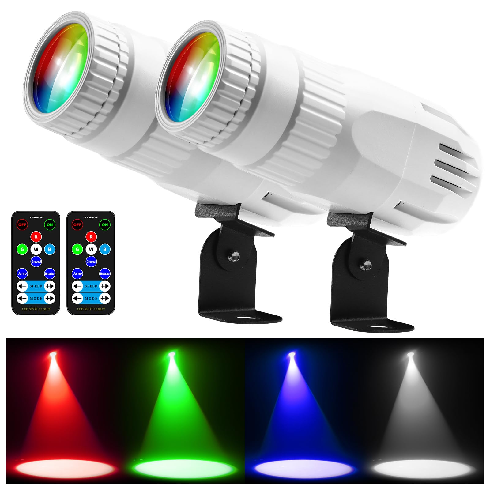 Czgor Pinspot Light 2 Pack 15W RGBW LED Mirror Ball Light Remote Control White Plastic