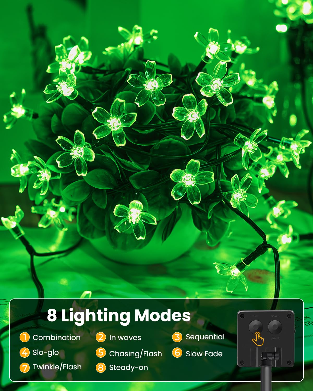 Brightown Solar Flower String Lights, 120 LED, 52FT, Waterproof, 2 Pack, Green for Garden, Yard, Patio, Wedding Decor