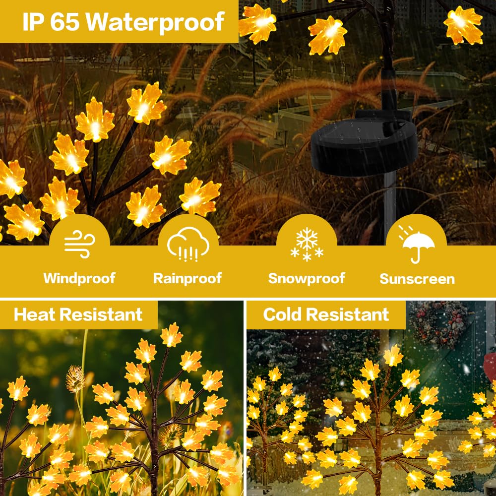 Solar Fall Lights For Thanksgiving Day Decorations Outdoor,2Pack 40Led Artificial Maple Tree For Fall Party Gifts Décor Outside Lights,Solar Thanksgiving Path Lights For Home Fall Autumn Decor Orange