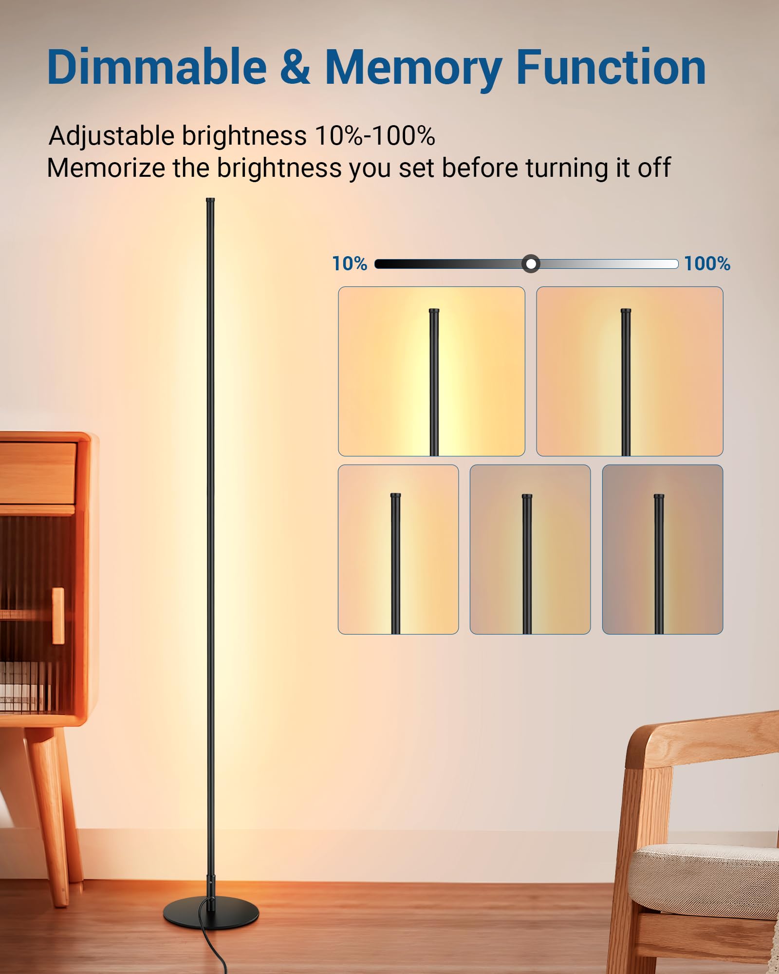 Dewenwils Led Corner Floor Lamp, Set Of 2 Modern Dimmable Mood Floor Light, 57.5'' Minimalist Standing Tall Lamp For Living Room