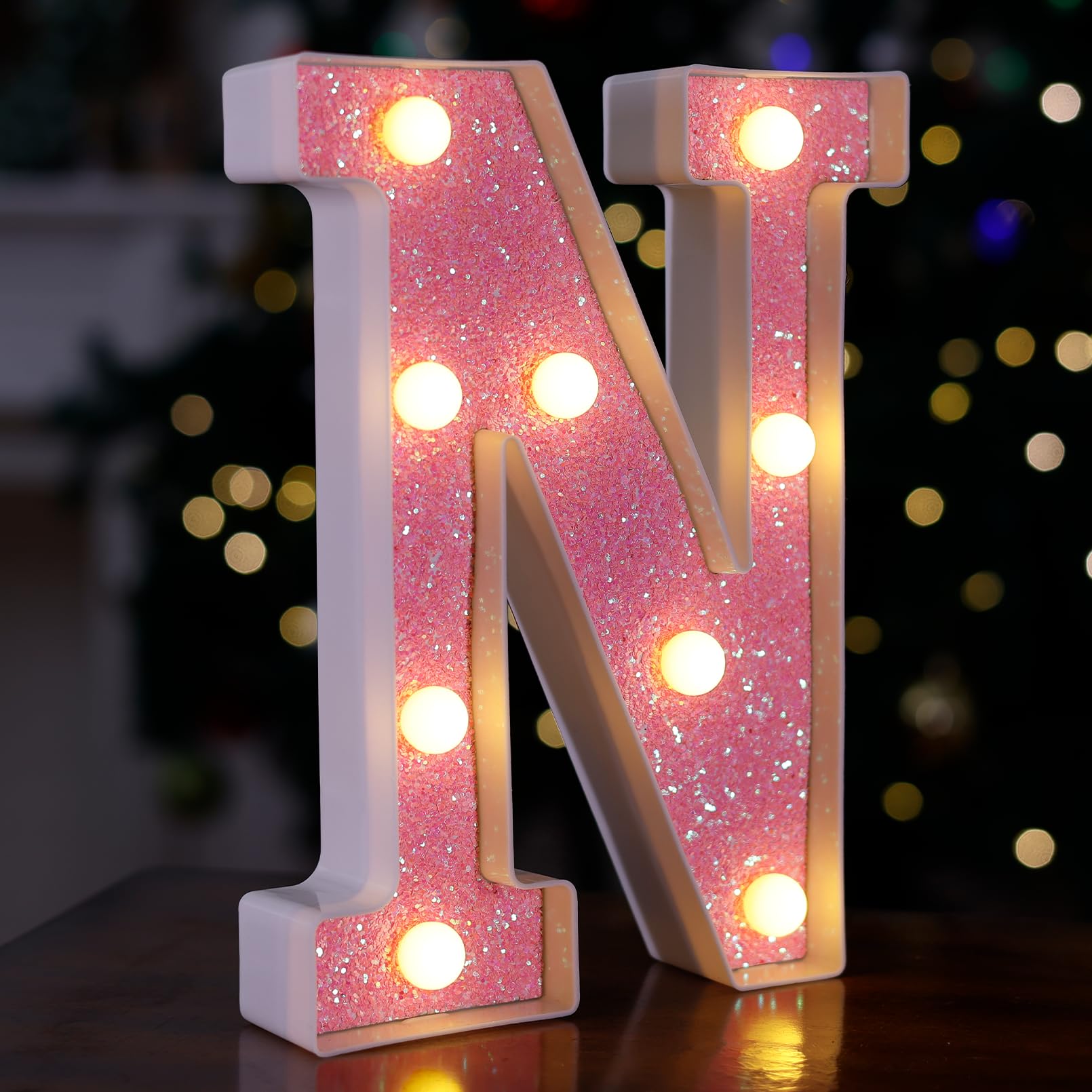 TRONSBOO LED Letter Light - Pink Glitter Marquee Sign, Battery Powered, 6.61in x 8.58in x 1.57in, Model: Pink-Light-N, Girls