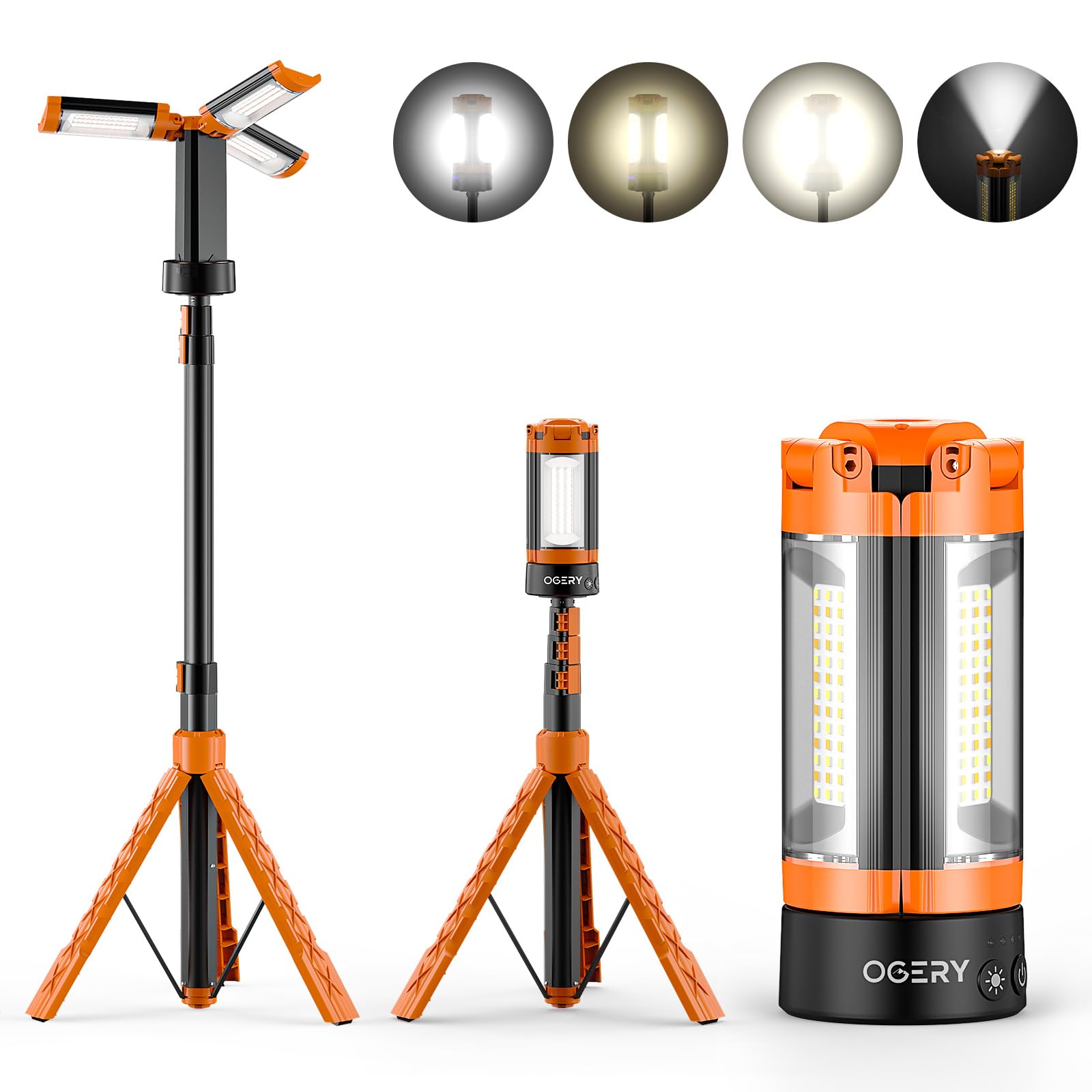 OGERY Rechargeable Camping Light 10000mAh 2200 Lumens 6.5ft Stand Orange Model XQ-Z10