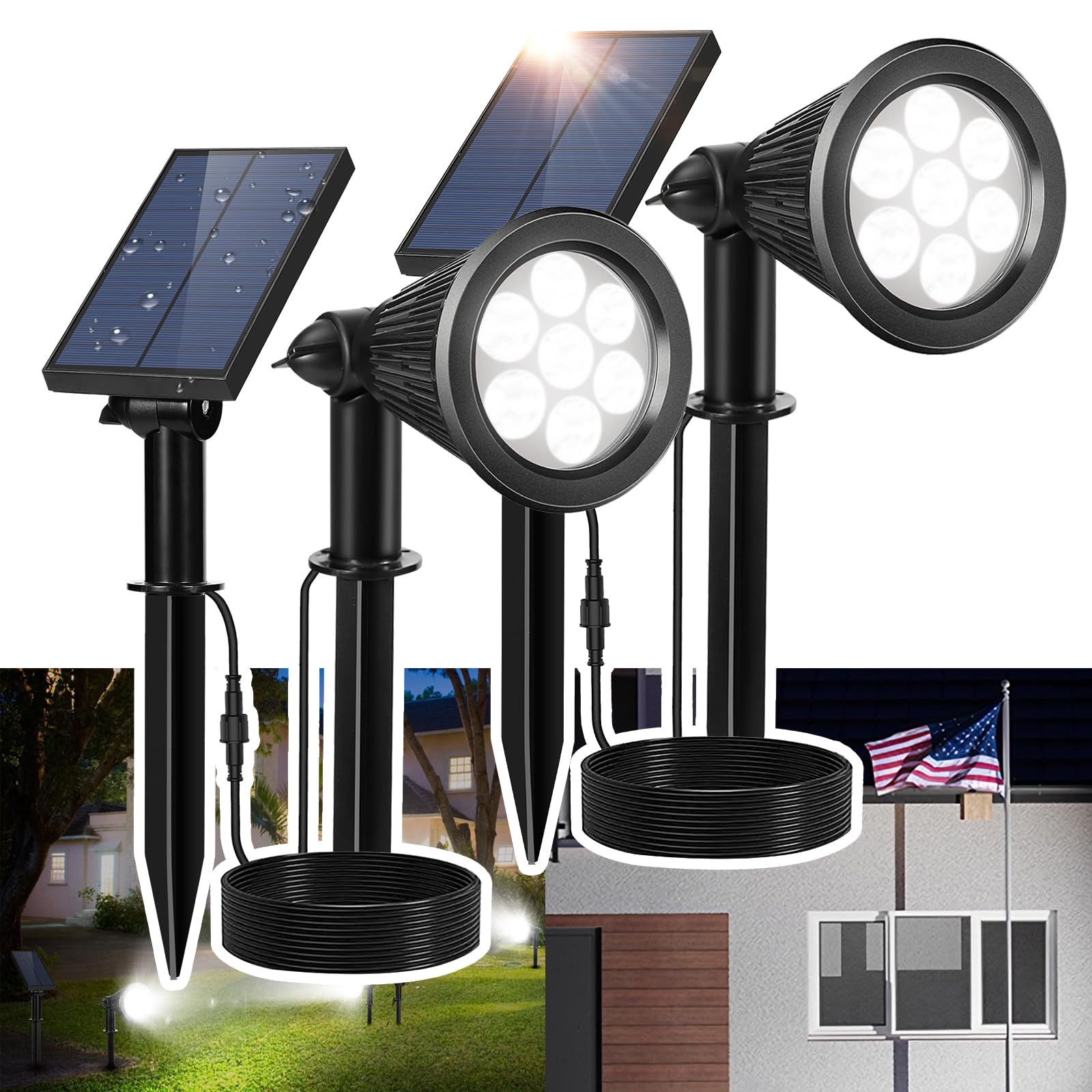 Solar Spotlight Outdoor, Bright 7-LED Flag Pole Spot Light with Separate Panel Waterproof, Dusk-to-Dawn Uplight Flagpole Lights,