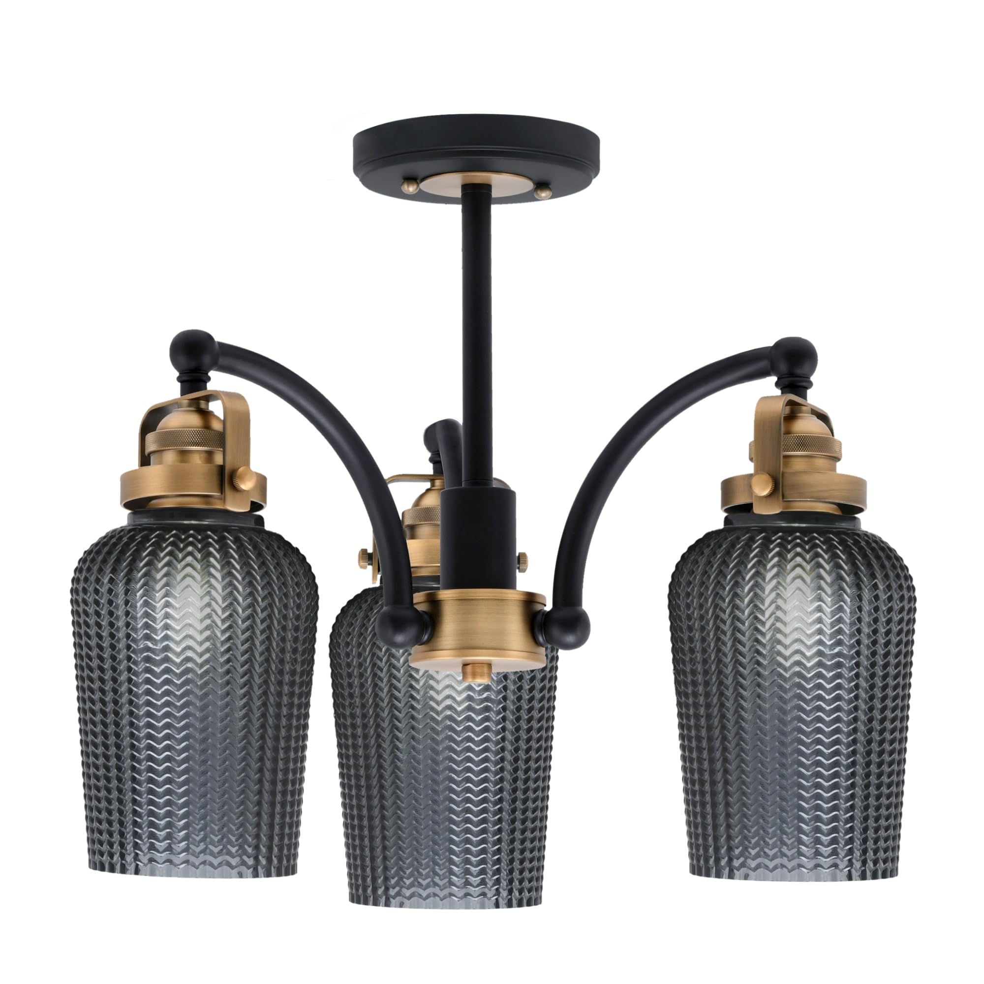 Easton 3 Light Semi-Flush Shown In Matte Black & Brass Finish With 5" Smoke Textured Glass