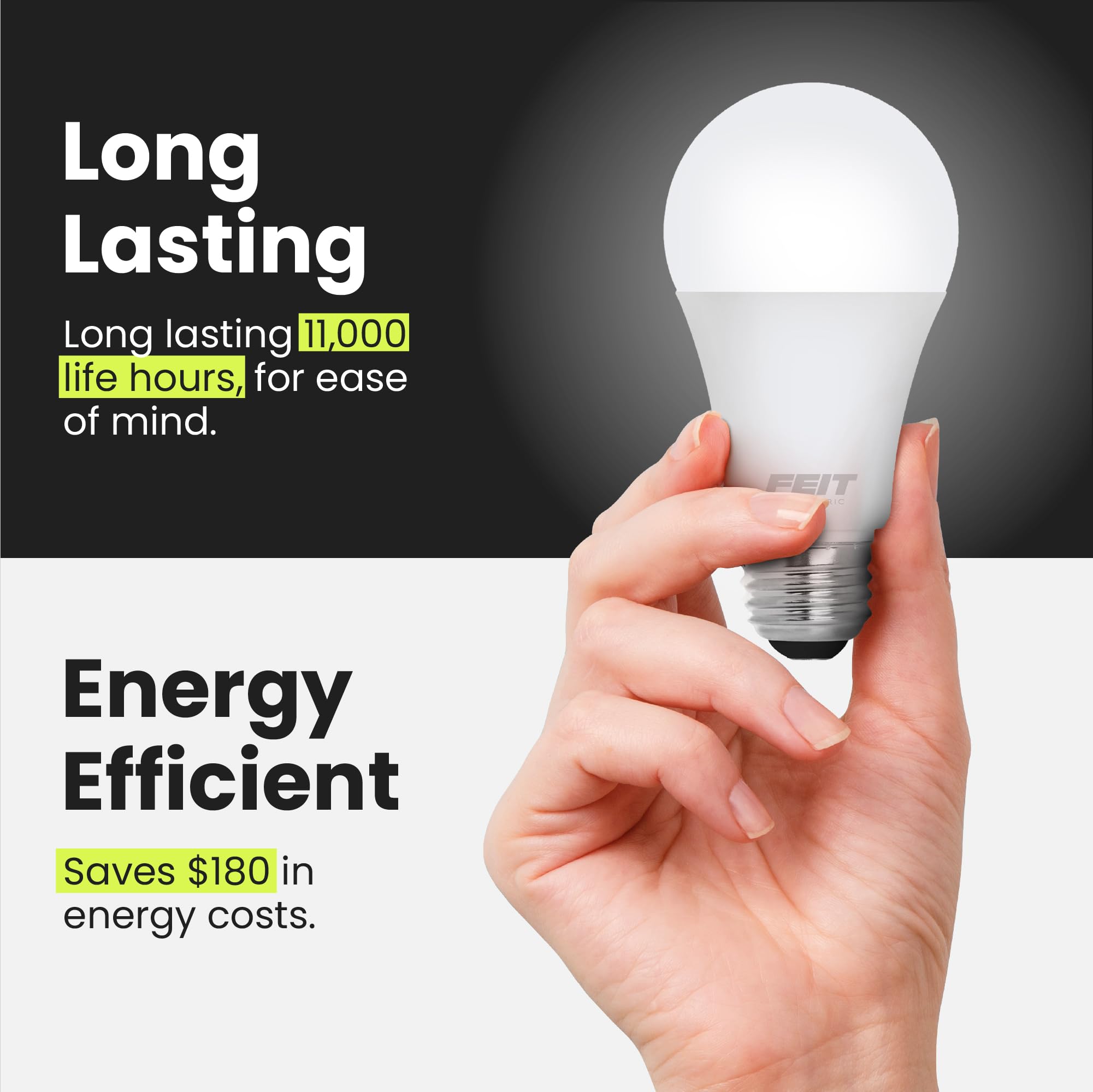 Feit Electric A19 Led Light Bulbs, 100W Equivalent, Non Dimmable, 1600 Lumens, E26 Standard Base, 2700K Soft White, 80 Cri, 10 Y