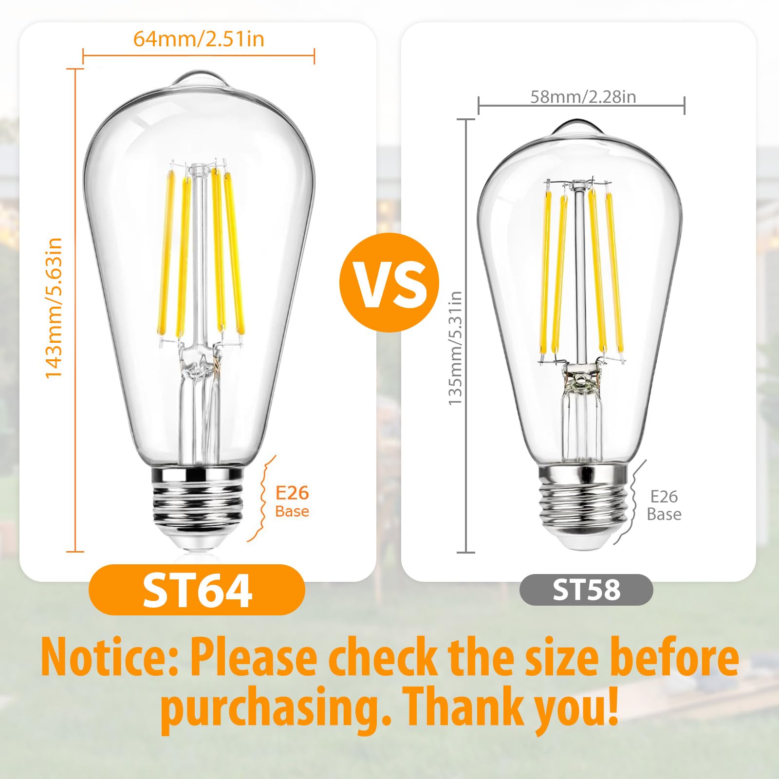 12Packs St64 Large Vintage Led Edison Bulbs, 60W Equivalent 7W, 800Lumens, Dimmable Antique Led Filament, 3000K Warm White, E26