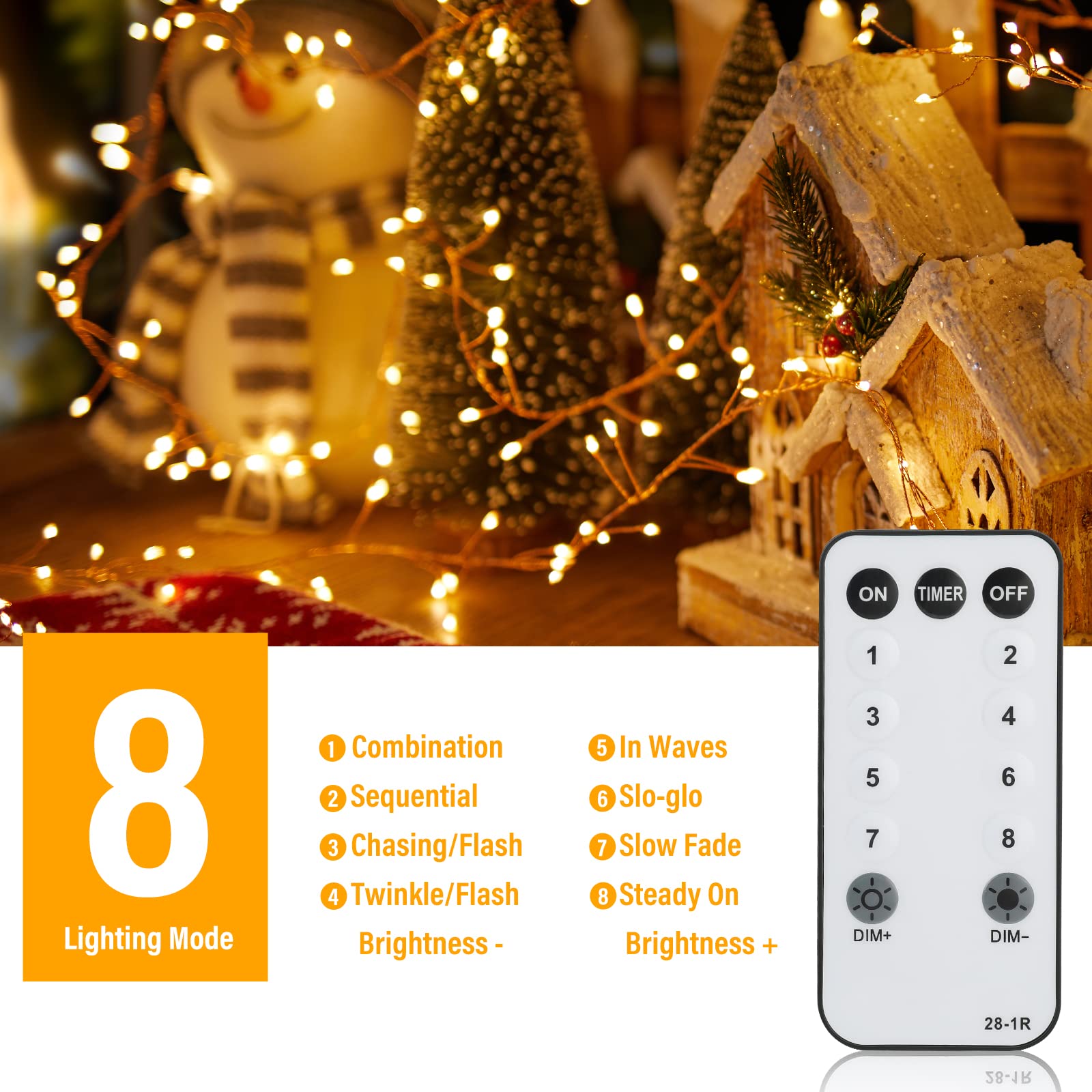 Minetom Fairy Lights Plug in, 23Ft 400LED Copper Wire String Lights, Warm White - Remote, Waterproof for Ceiling & Christmas Decoration
