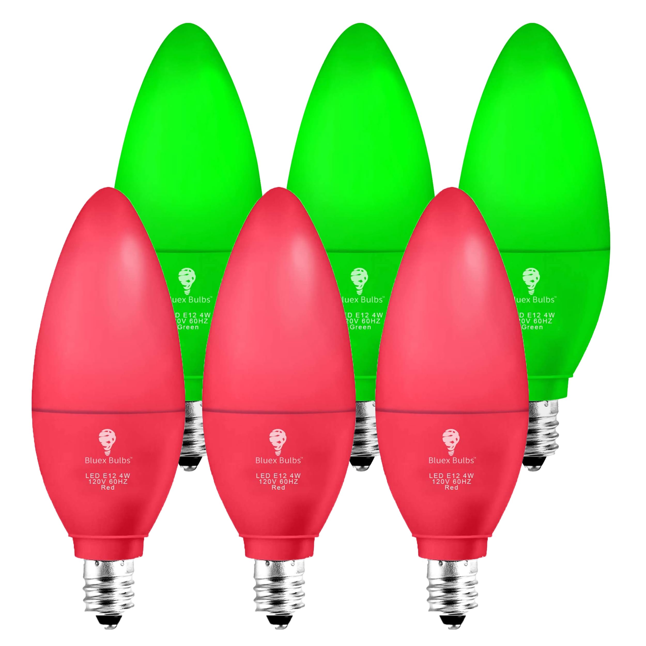 Bluex Bulbs Led 6-Pack Light Bulb, E12 Base, 4W, 450 Lumen, Red, Ideal For Party Decoration, Porch Holiday Lighting, Candelabra