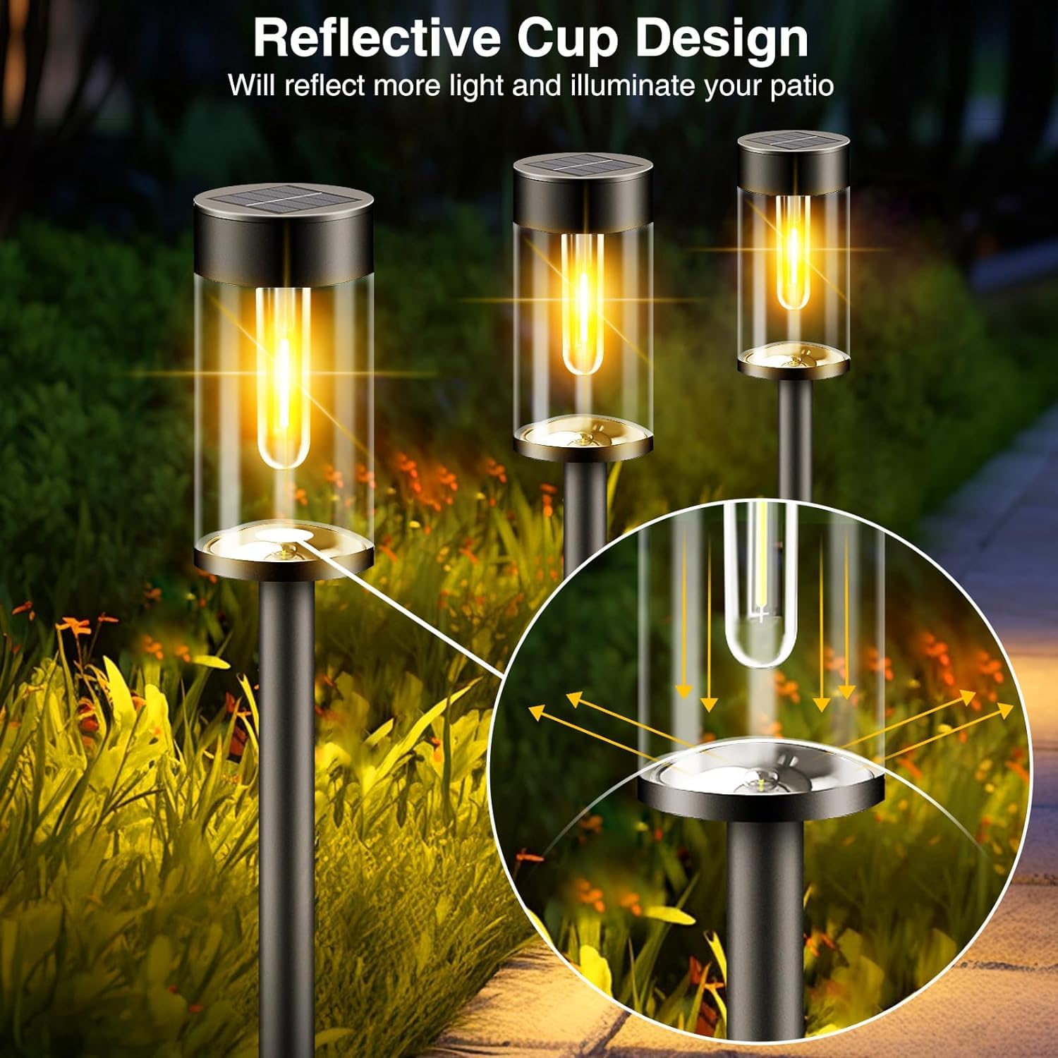 nipify LED Solar Pathway Lights, 12 Pack, Warm White, Waterproof, Auto On/Off, Model GS, Outdoor Garden Lighting