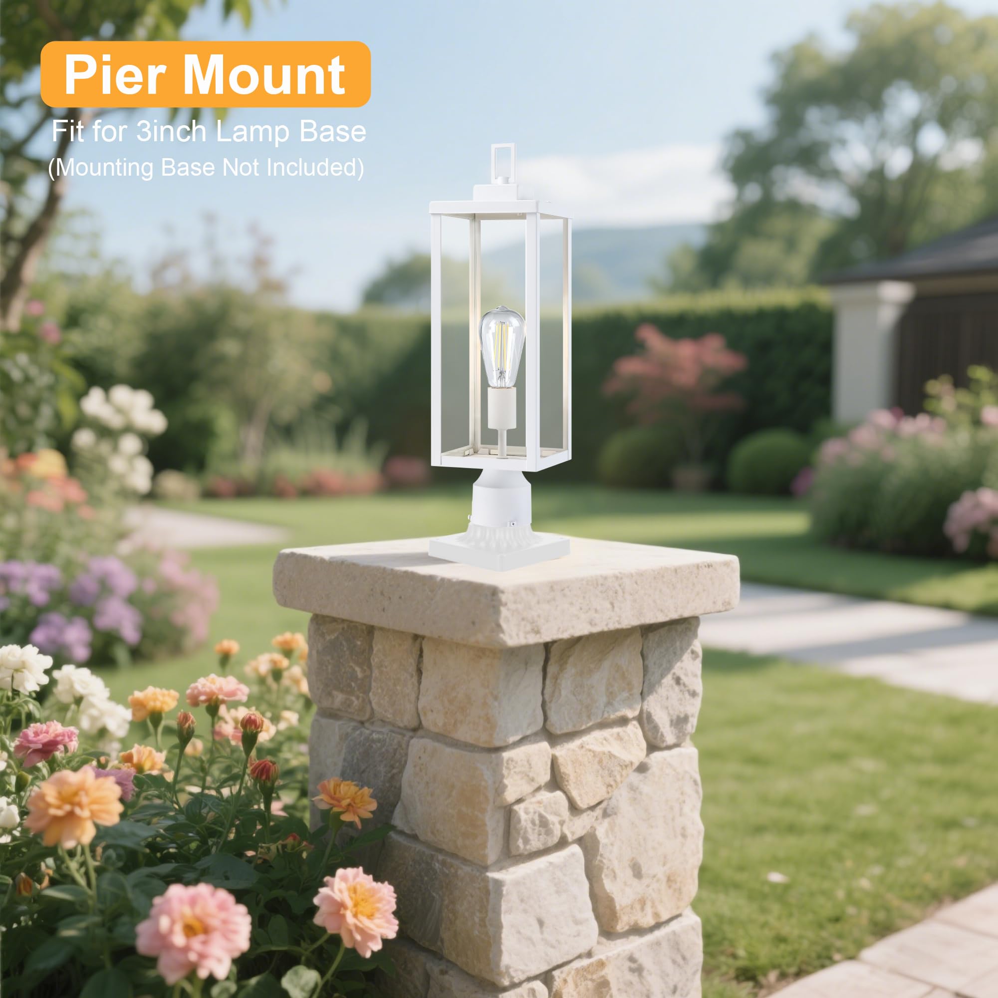 GRUENLICH Outdoor Lamp Post Light Fixtures, Exterior Pole Lantern with Tempered Glass, 20 Inch Fence Post Lighting for Garden Ya