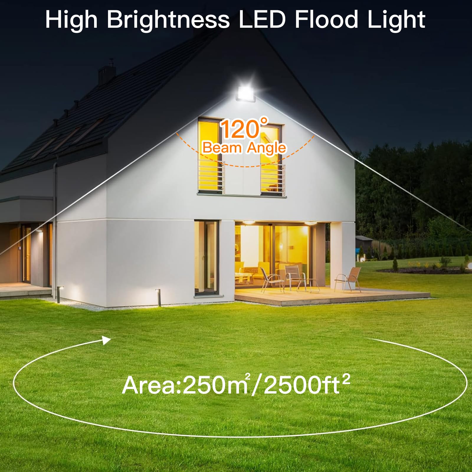 SHGPODA 120W LED Flood Light Outdoor, 14400LM, IP66 Waterproof, 2 Pack, Black - Perfect for Yard, Garden, Stadium, Playground