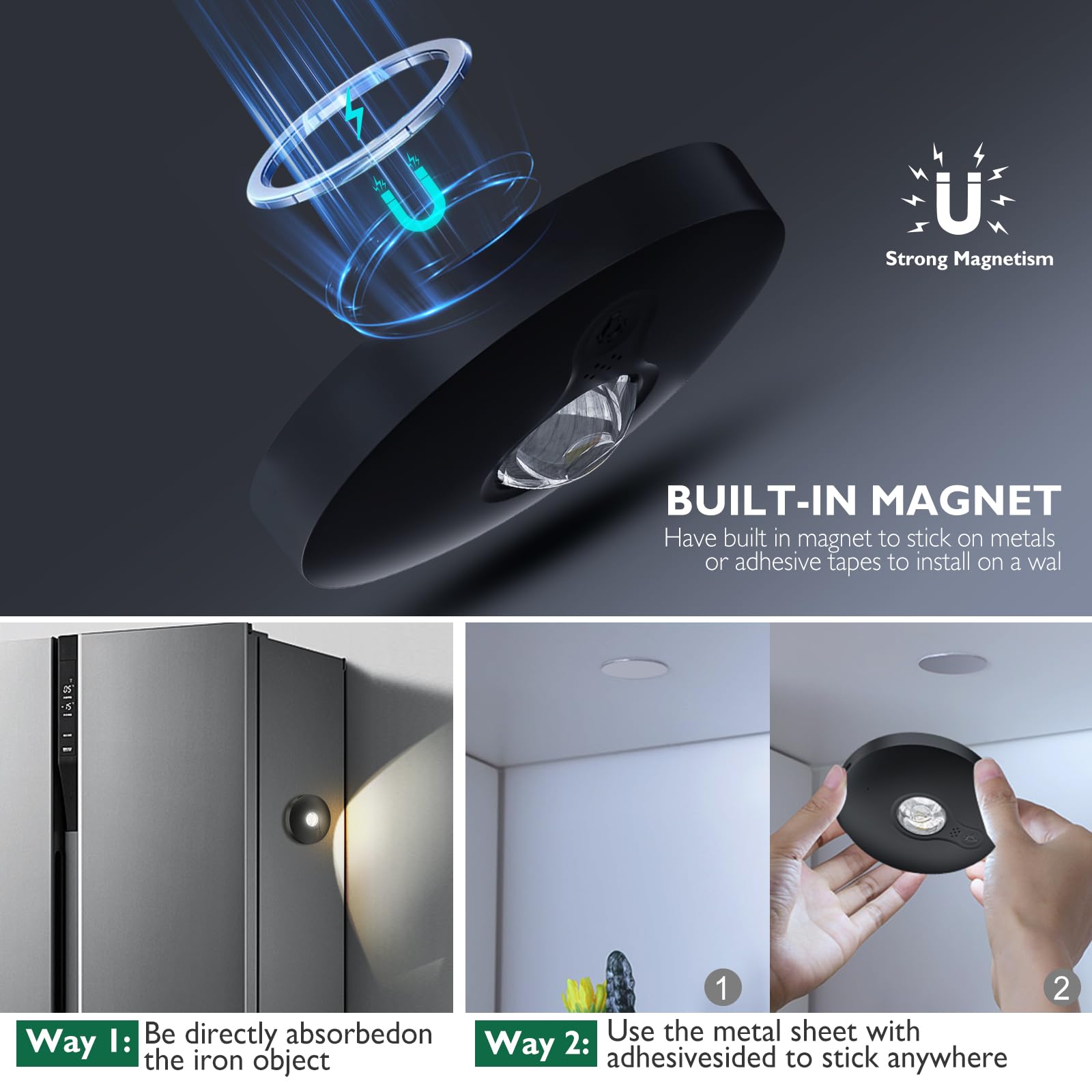 Unusroom Rechargeable Puck Lights Led Under Cabinet Counter 2000Mah Battery Operated Tap Stick On Lights Touch&Remote Controls Dimmable Wireless Closet Light For Kitchen (Black-13Color  6)