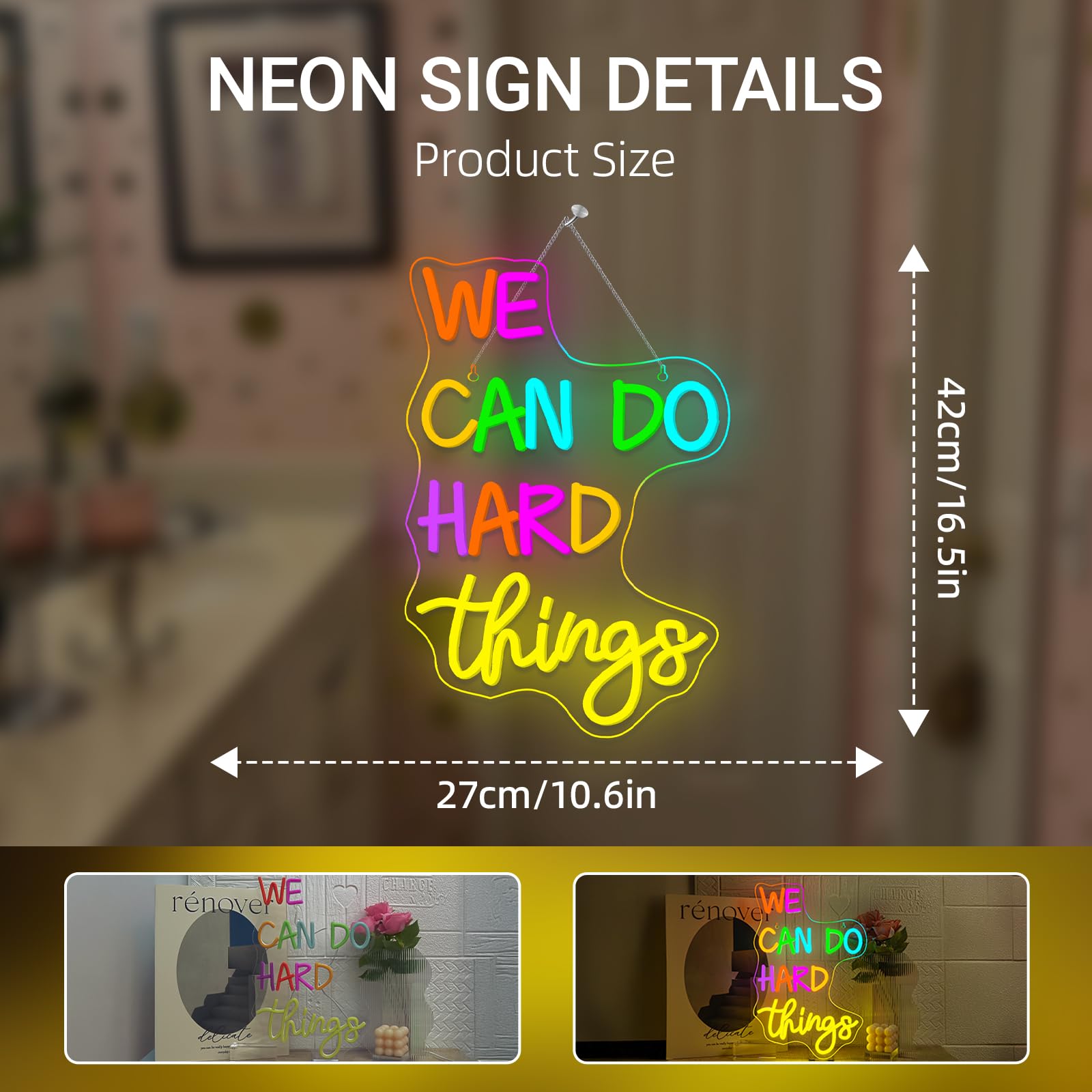 Faxfsign We Can Do Hard Things Neon Sign Classroom Led Neon Light Kids Wall Art Decor For Bedroom Library Office Postive Inspirational Children Students Birthday Gifts
