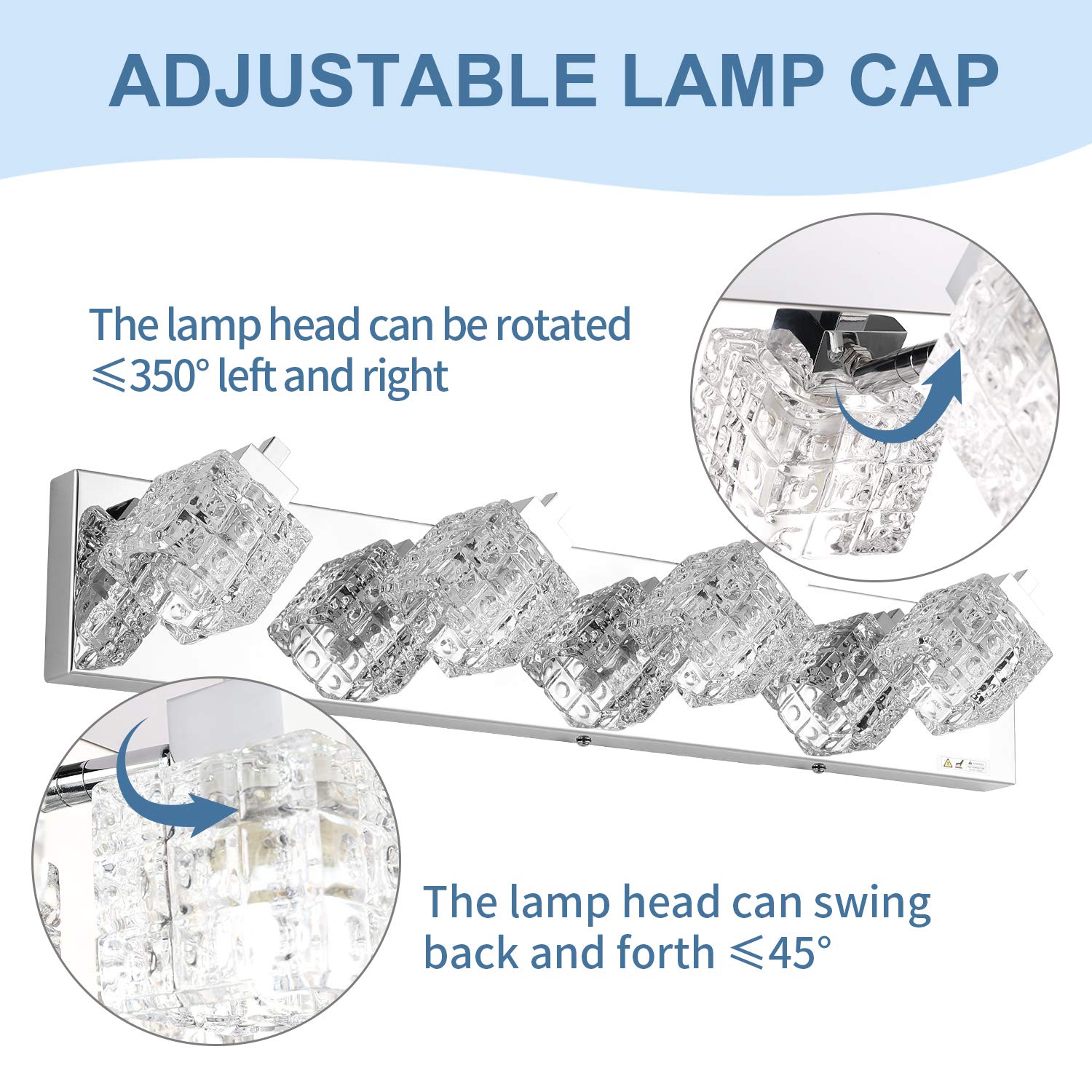 TRLIFE 26" Crystal Bathroom Vanity Light Fixture, 4 Lights, Silver Stainless Steel, Modern Over Mirror Lighting