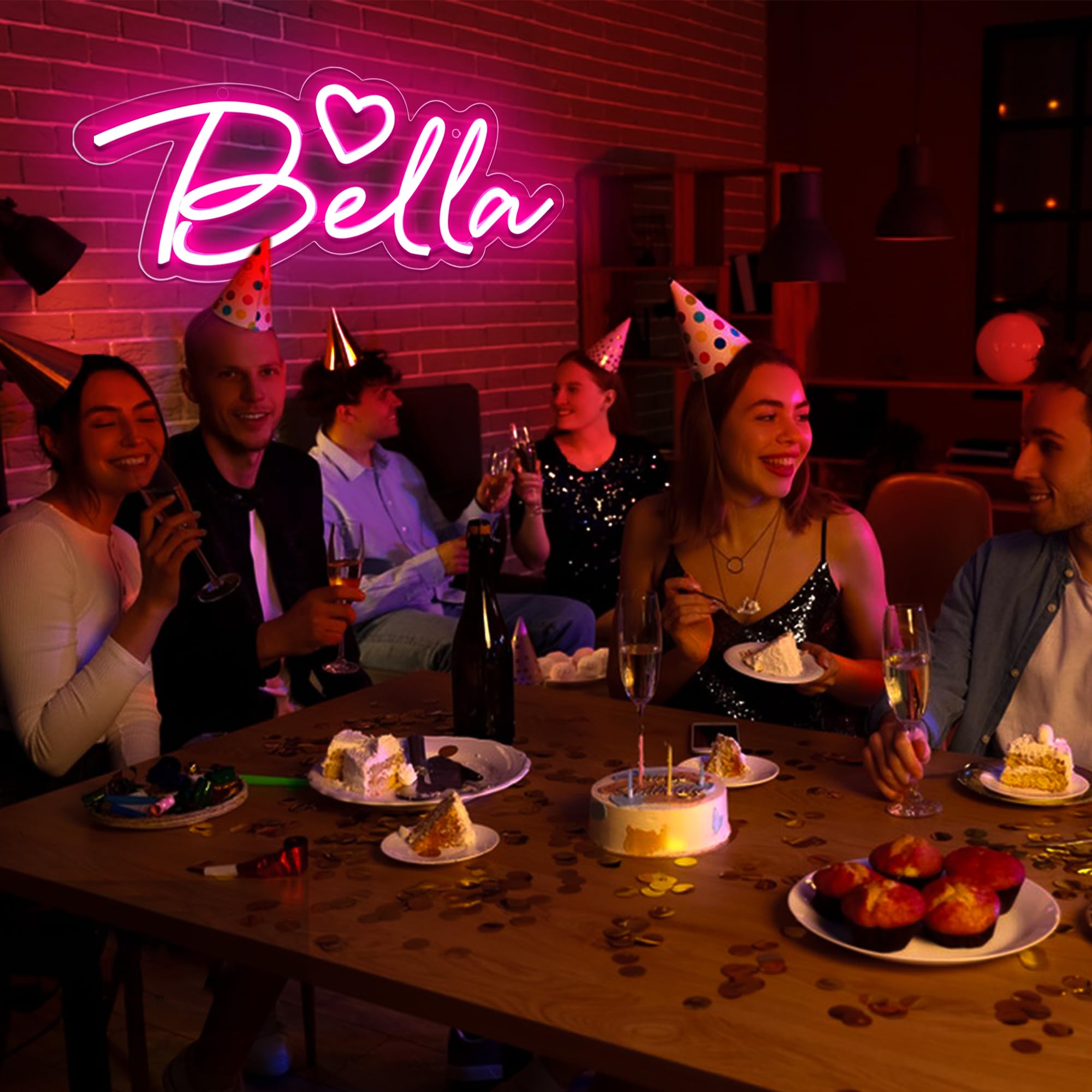 attneon Large Bella Neon Sign for Wall Decor, LED Customizable Light, 16.1x6.5 inches, Acrylic, Model JTLD500