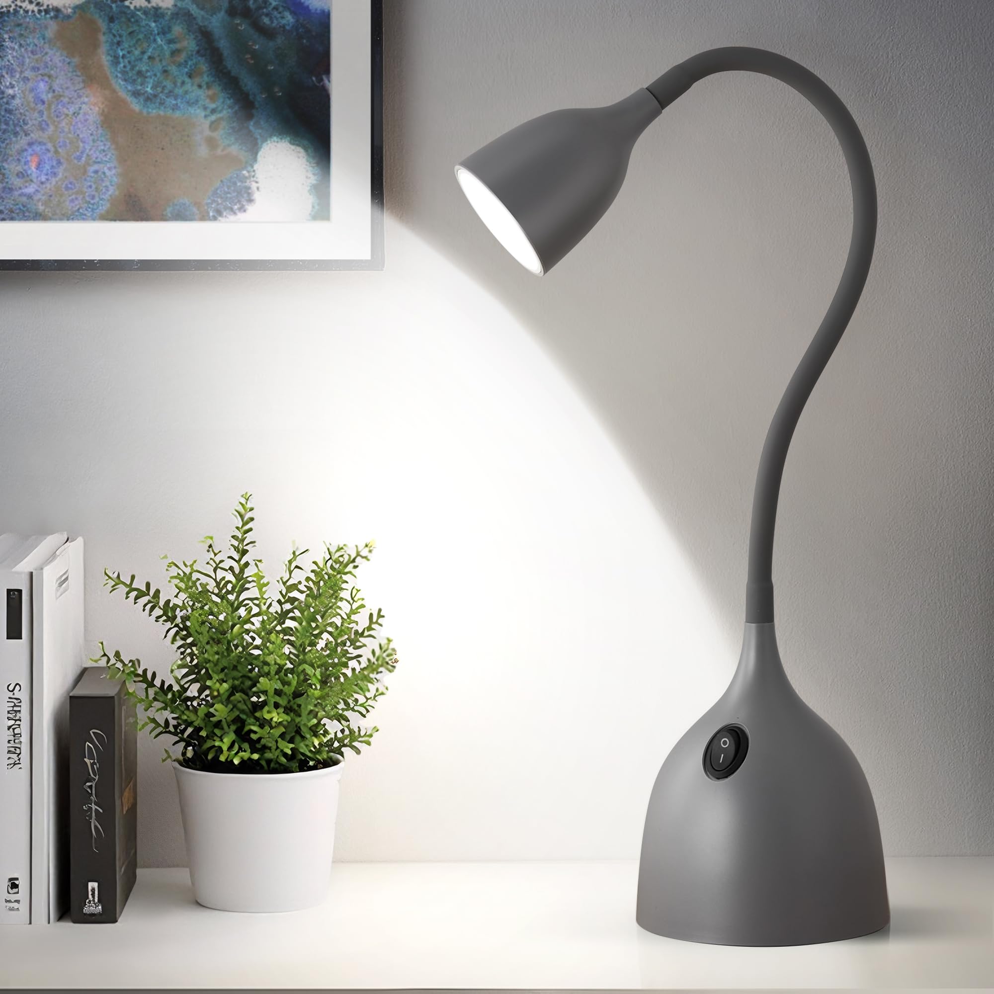 EJIAXIN Gooseneck Desk Lamp 360° Flexible LED Light for Small Spaces, Metal, Gray, Home Office, Bedroom, College Dorm