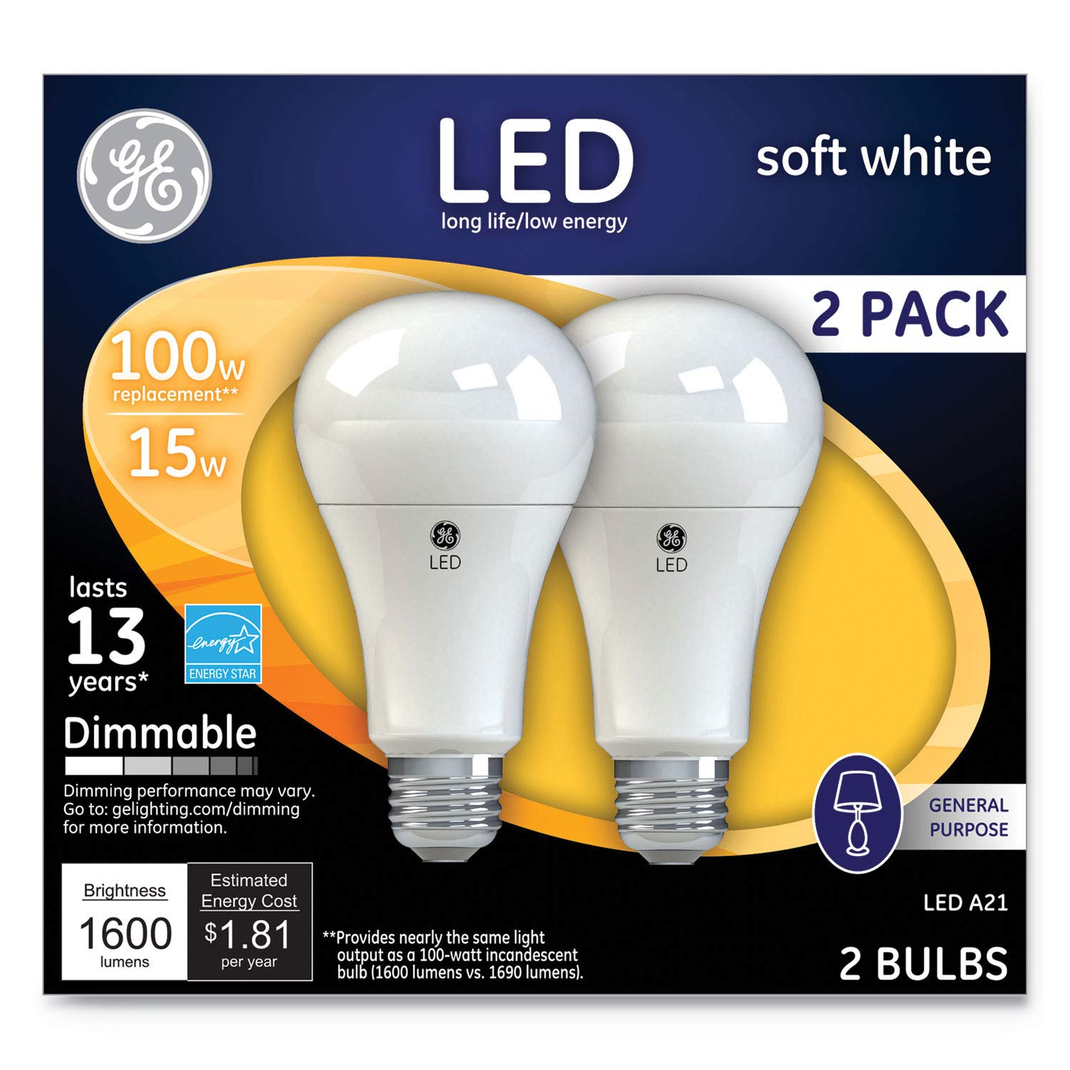 GE 15W E26 A21 Soft White LED Dimmable Light Bulb 2 Pack - Copper