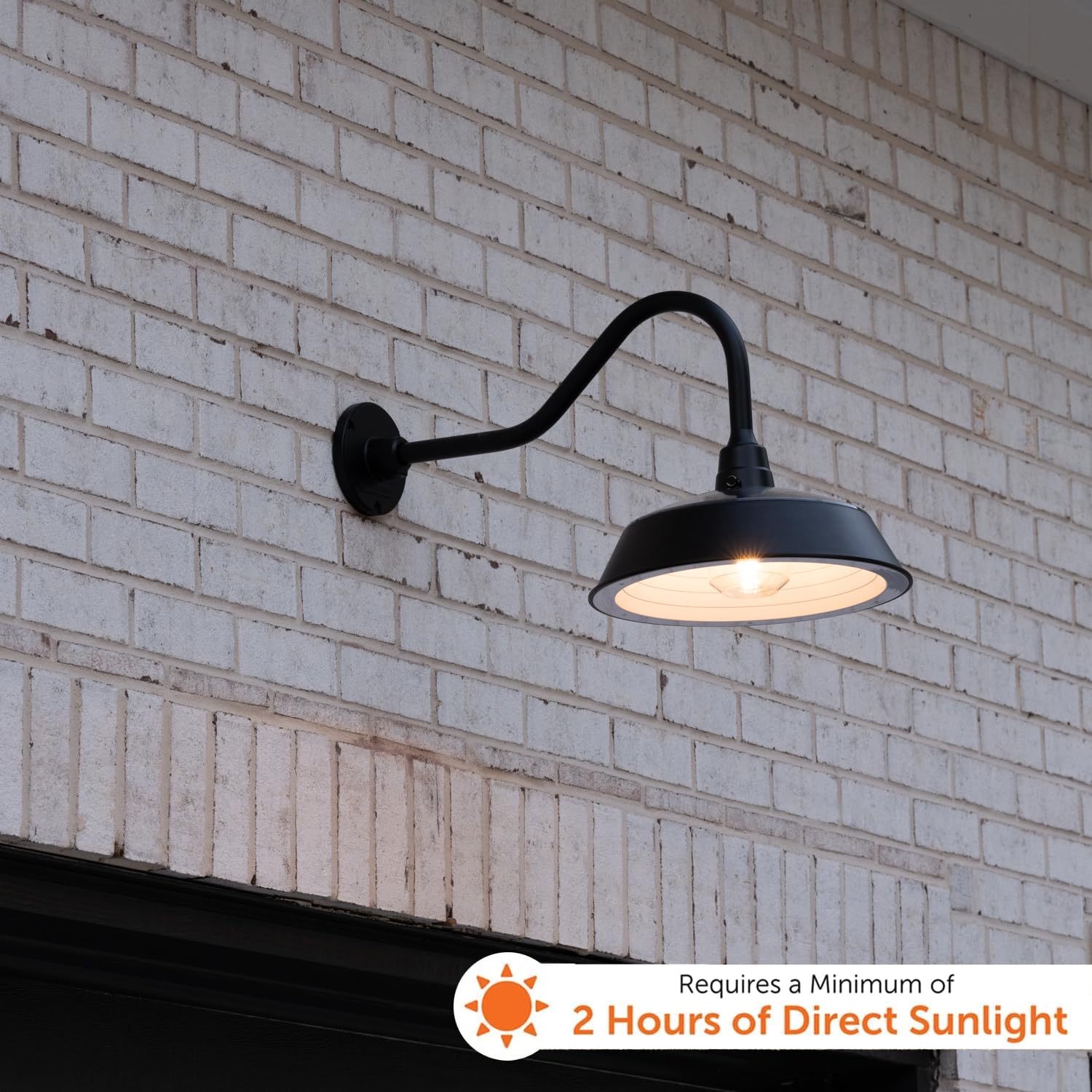 Gama Sonic Solar Barn Light For Outdoors With 14.5    Metal Dome Lamp, Bright 250-Lumen Led, Wall-Mount Gooseneck, Dusk-To-Dawn,