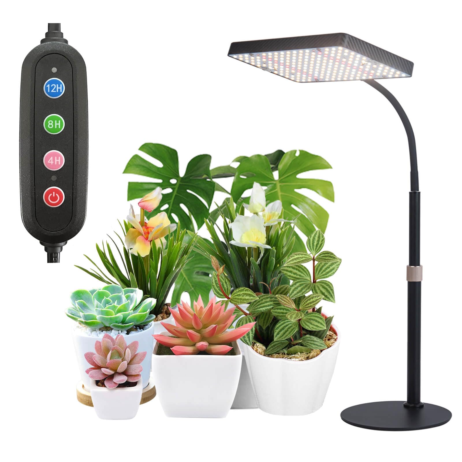 Fecida Grow Lights For Indoor Plants Full Spectrum, Desk Grow Light, 4/8/12 Hr Timer Table Top Houseplants Grow Lamp, 208Pcs Leds, 2000 Lumen, Bright Enough, 16&quot;-24&quot; Height Adjustable