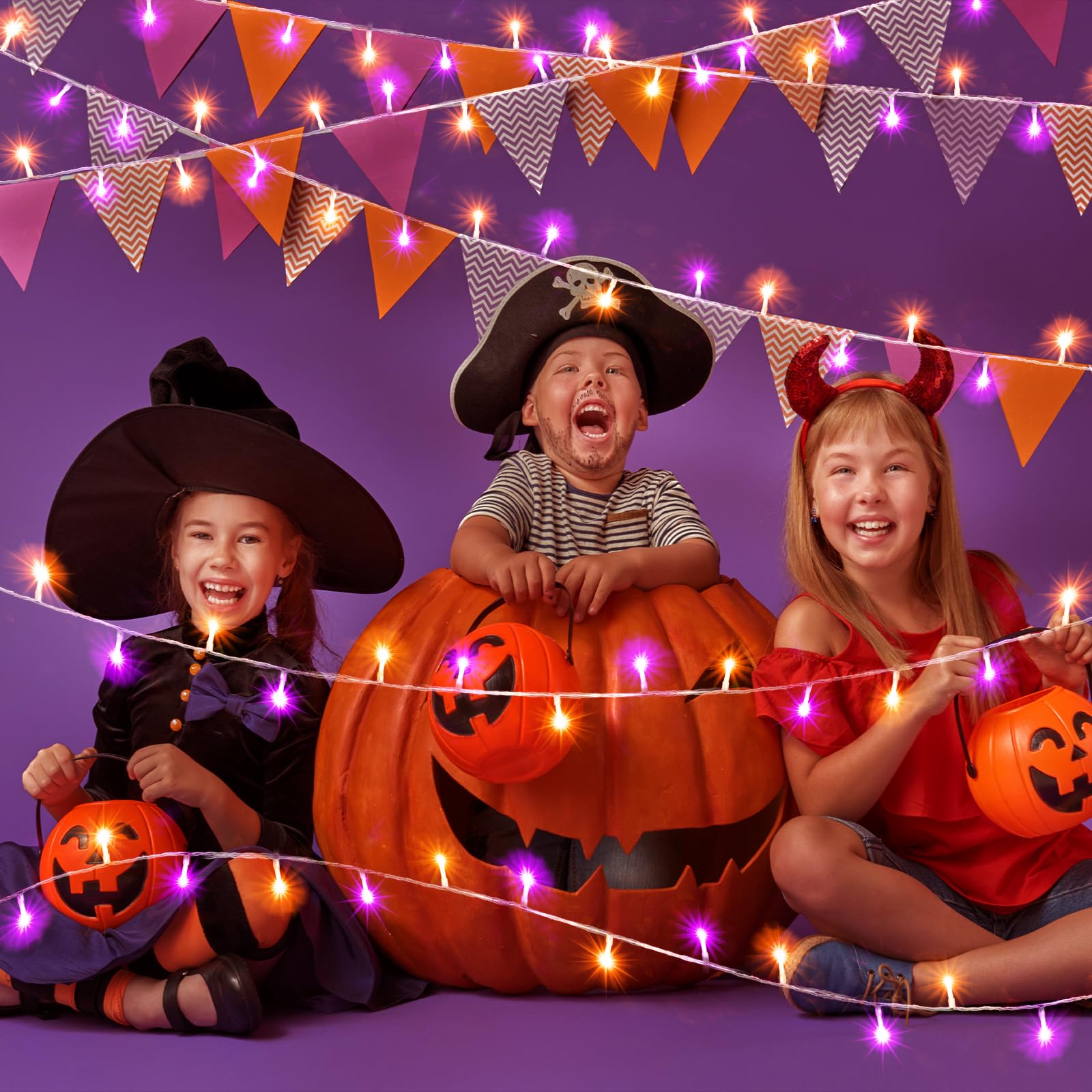 Einiiya 120 Led Orange And Purple Christmas Lights 40 Ft String Lights Indoor Outdoor Clear Wire With 8 Modes  Plug In Waterproof Christmas Light For Tree Party Bedroom Thanksgiving Decorations