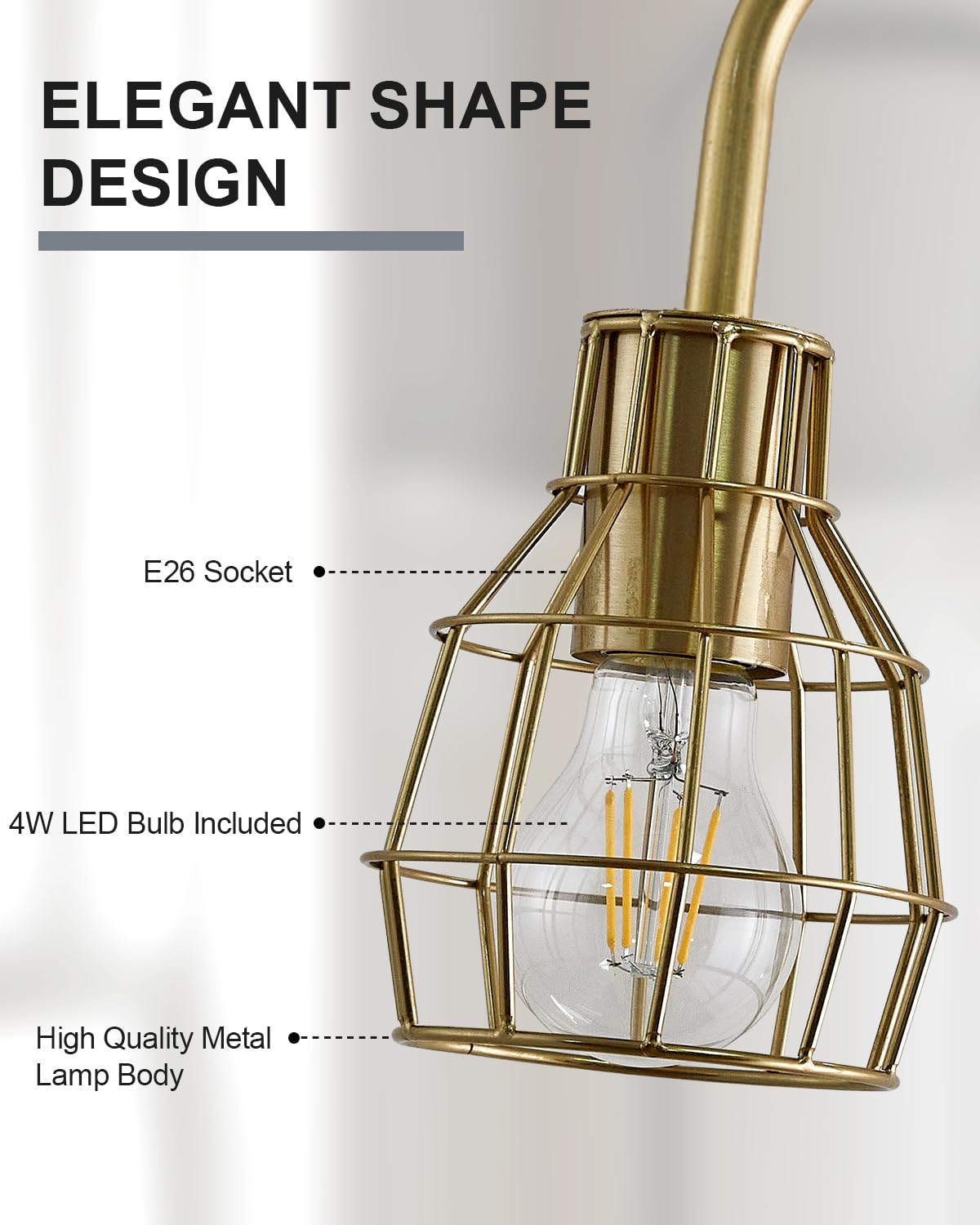 Oneach Gold Floor Lamp with Metal Guard, 4W LED Bulb, Industrial Style, Model AMZ-F1148GL