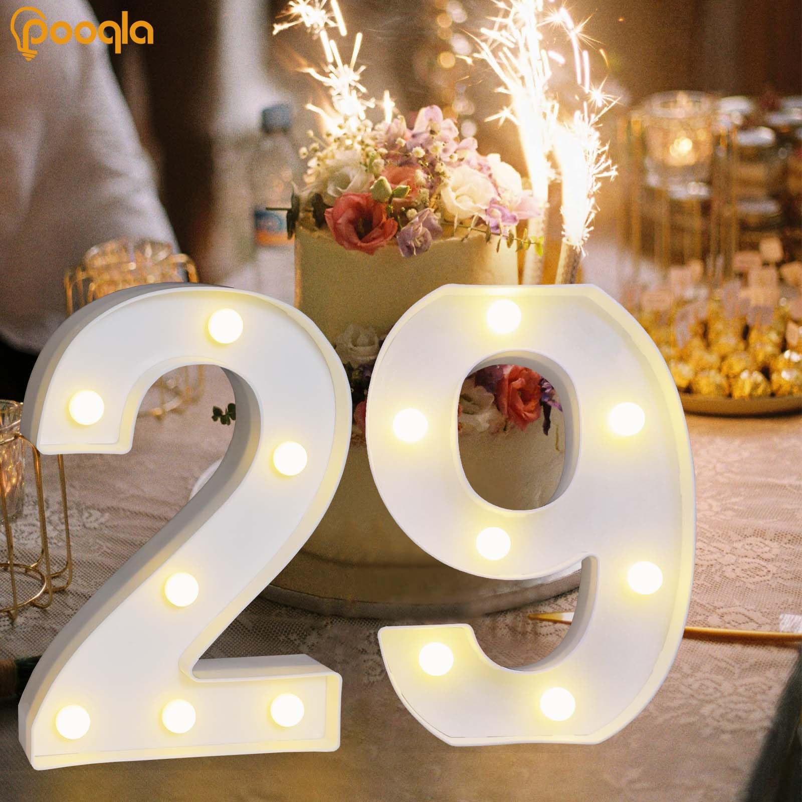 Pooqla Decorative Led Light Up Number Letters, White Plastic Marquee Number Lights Sign For 29Th Birthday Party Wedding Decor Battery Operated Number (29)