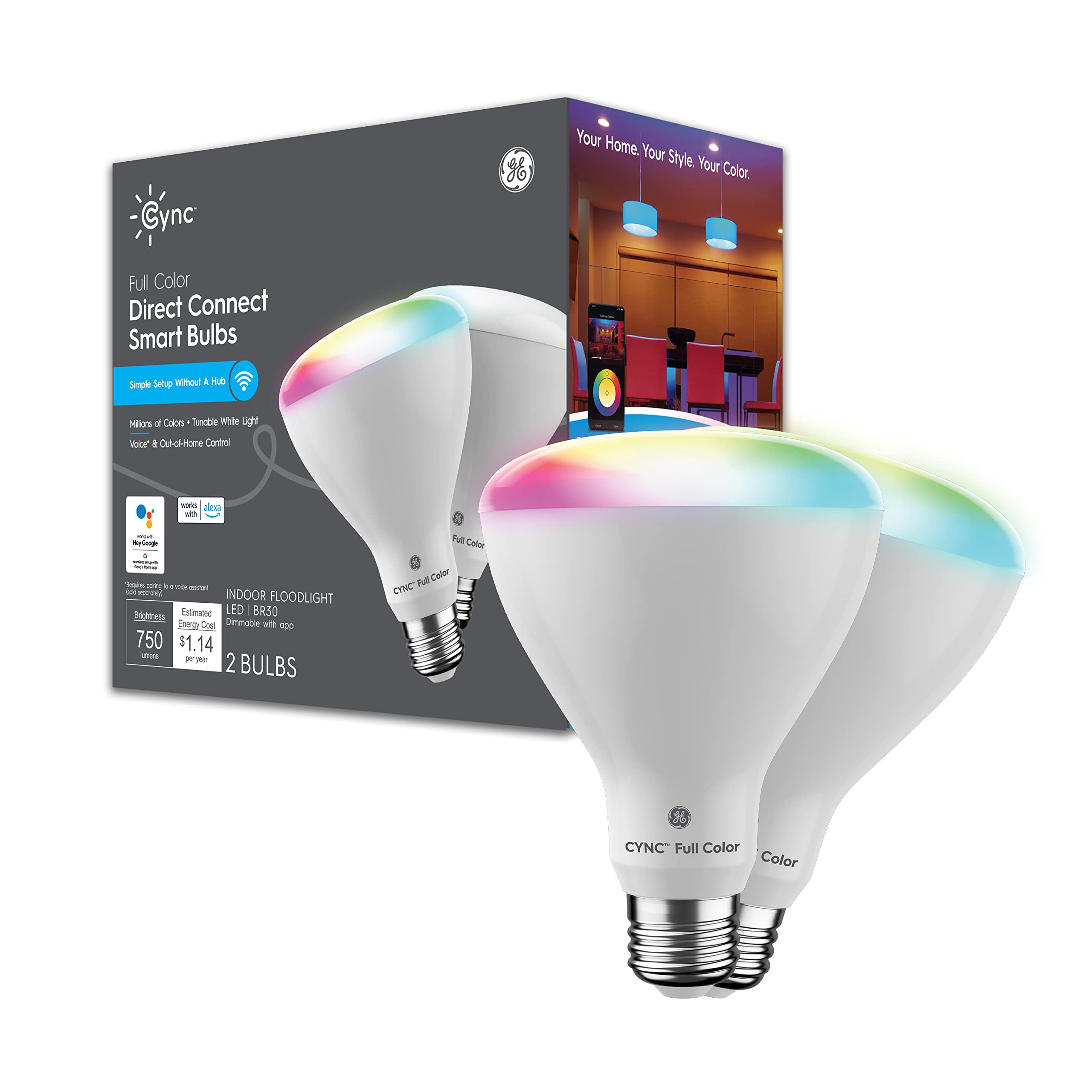 Cync Ge Br30 Led Smart Light Bulbs, Indoor Floodlight Bulb, Color Changing Light Bulb, Wifi Lights, Works With Amazon Alexa And 