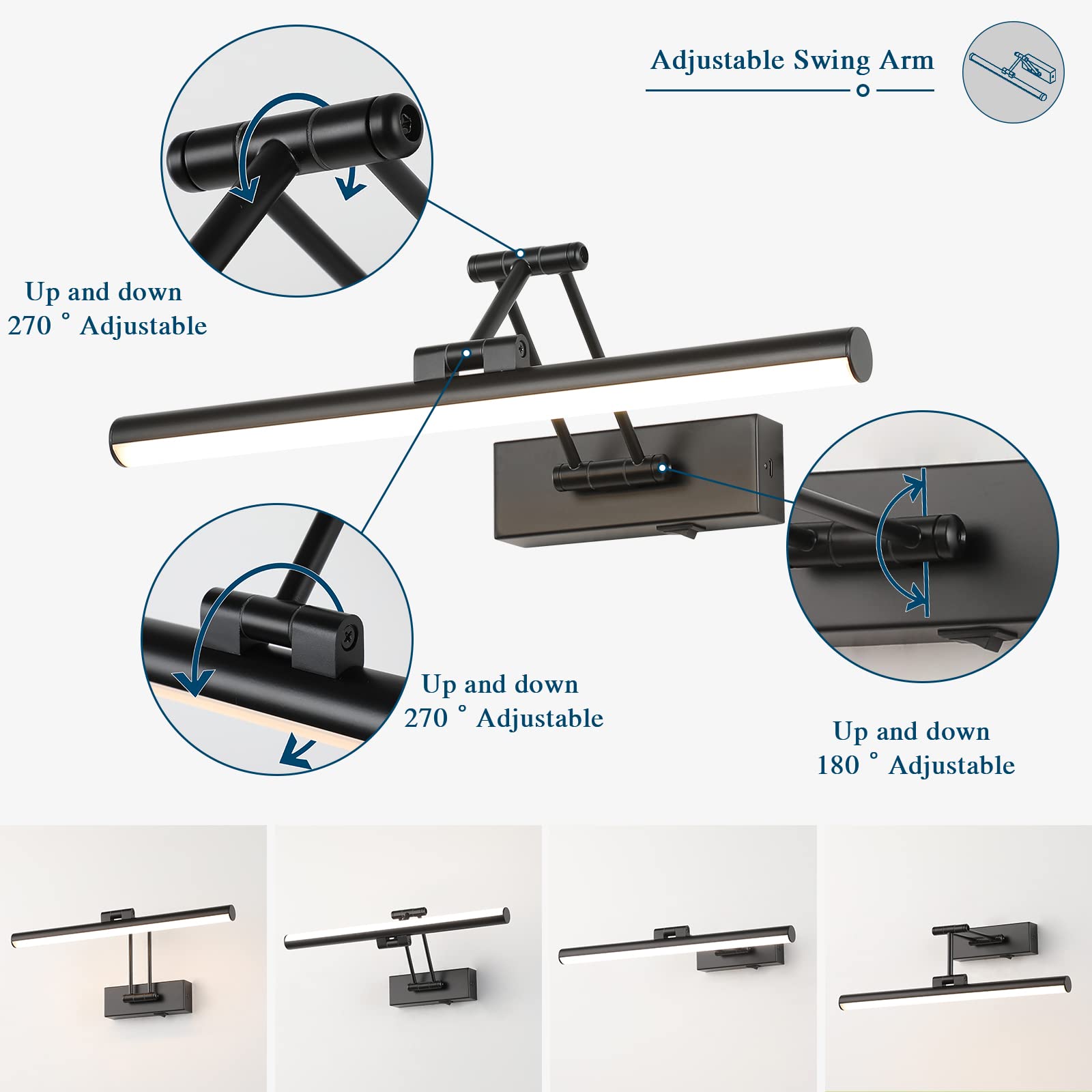 Joossnwell Battery Operated Picture Light Wireless Picture Lights For Paintings With Remote 15.5 Inch Dimmable And Timer Rechargeable Art Light Black Display Gallery Light With Adjustable Swing Arm
