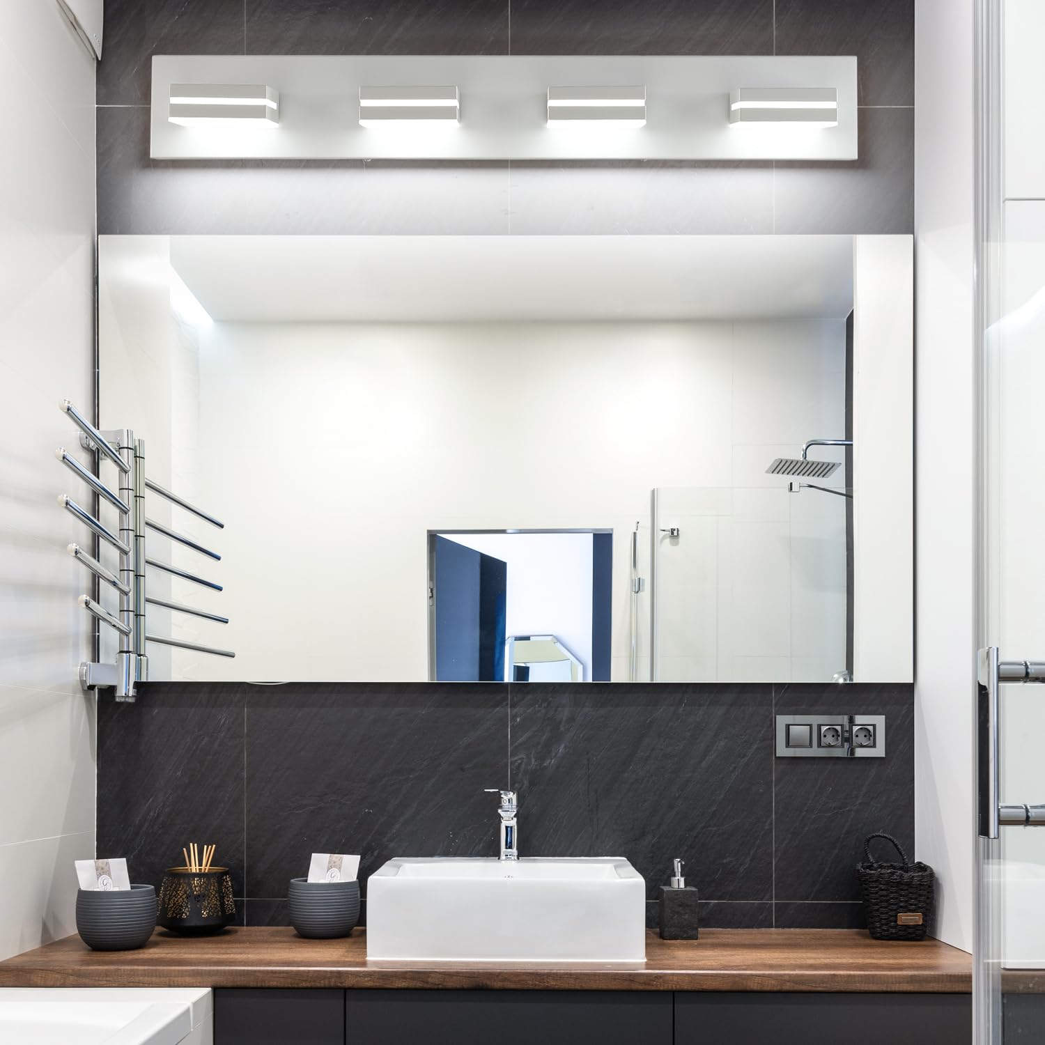 SineRise LED Bathroom Vanity Light Fixtures, 4-Light 30-Inch, Matte White, Model 9553E, Modern Acrylic, Non-dimmable