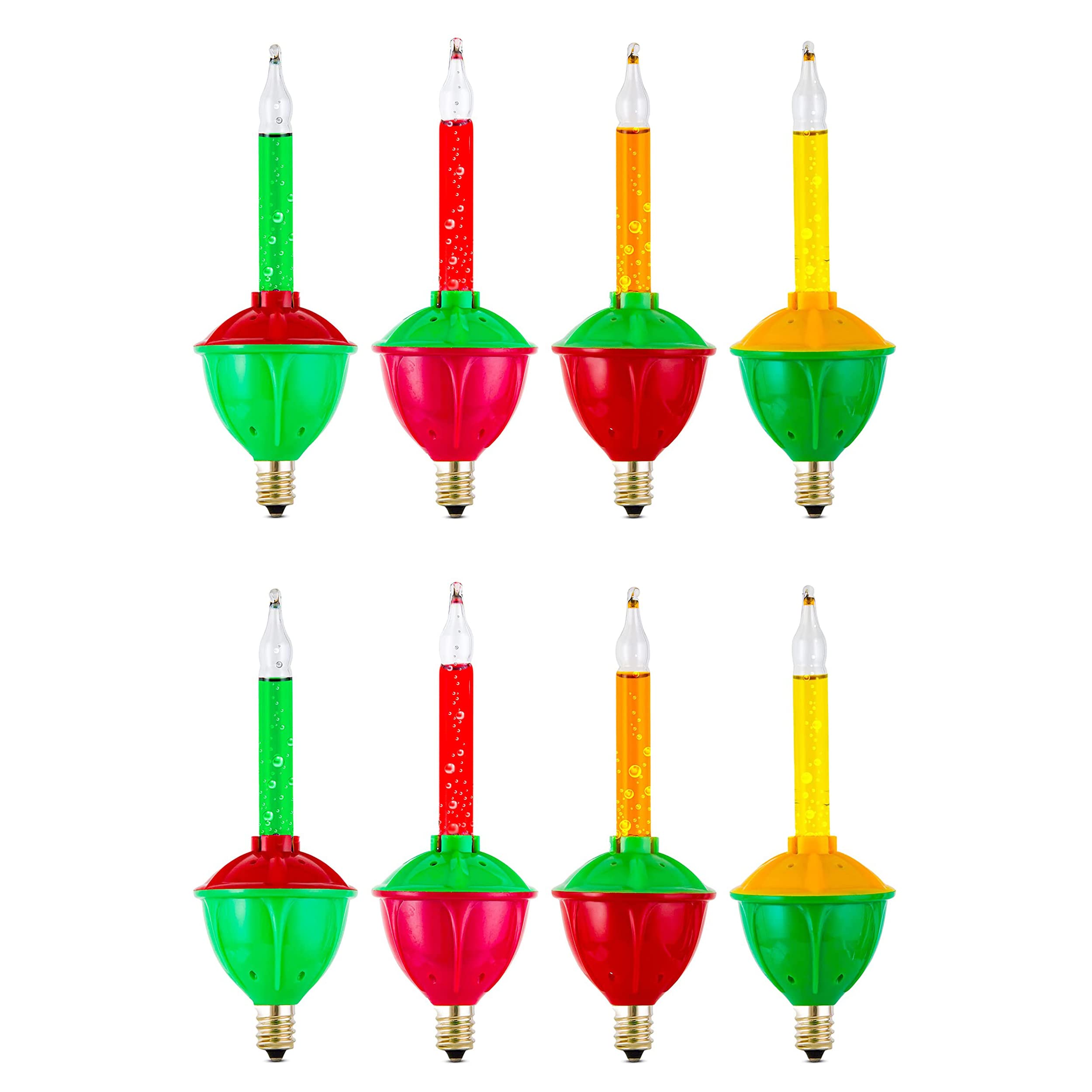 8 Pack Replacement Bubble Lights Bulbs Red Green Yellow Orange Bubble Lights for Christmas Tree Fluid Light C7/E12 Candelabra Ba
