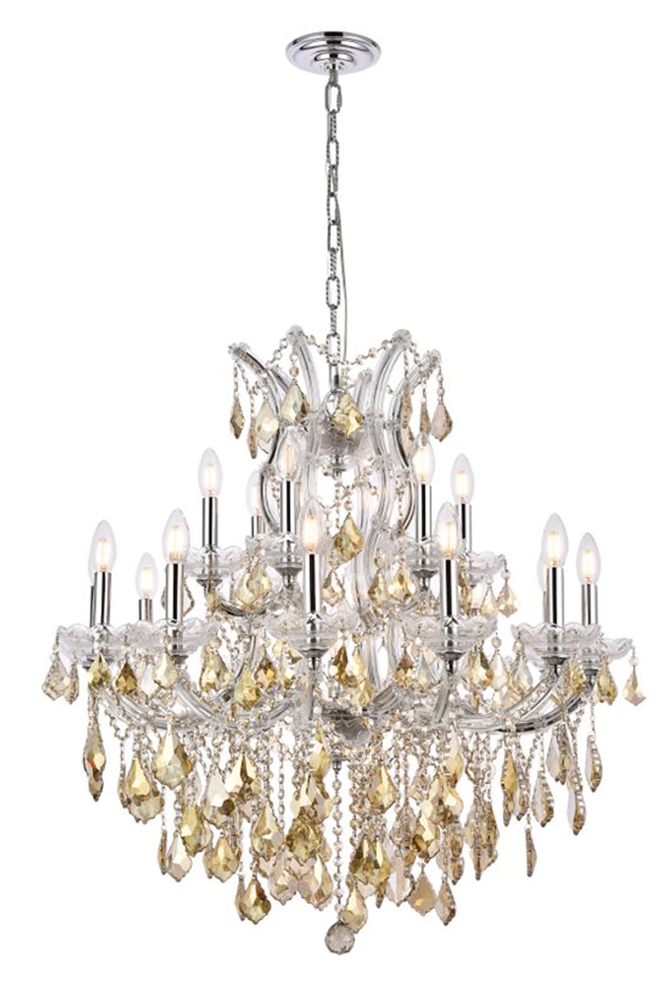 Elegant Lighting Royal Cut 19-Light Crystal Chandelier, 30inx28in, Chrome Finish, Model 2800D30C-GT/RC, Stainless Steel