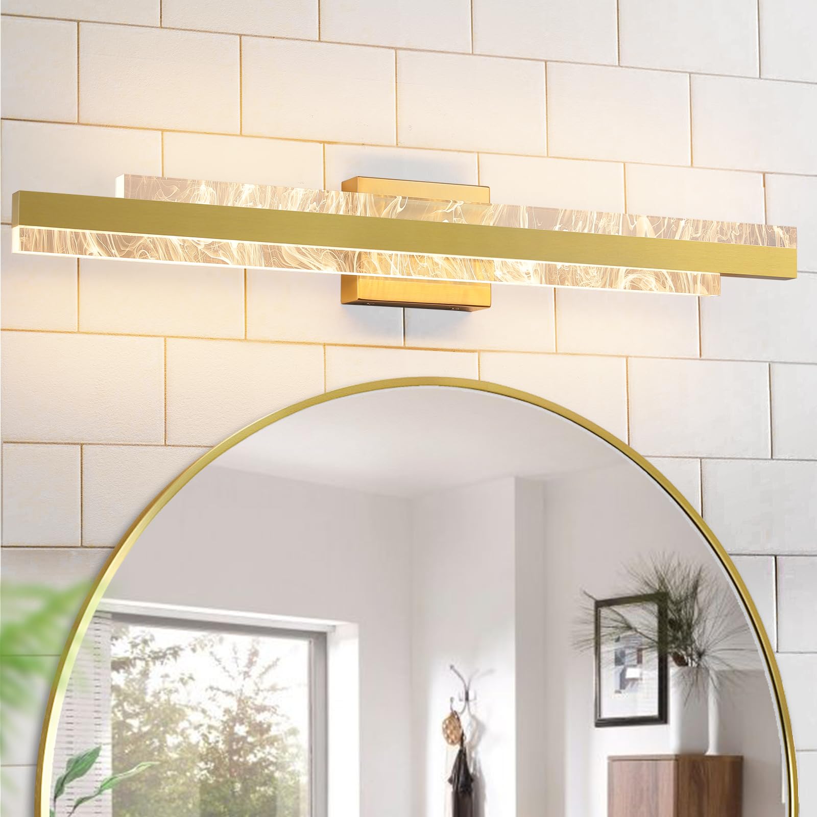 Hahzt Modern Bathroom Vanity Light: Brushed Gold 32 Inch 28W Dimmable Led Bath Bar Light Fixtures Over Mirror - Wall Sconce Picture Lights For Paintings Cabinets Bedroom 3000K