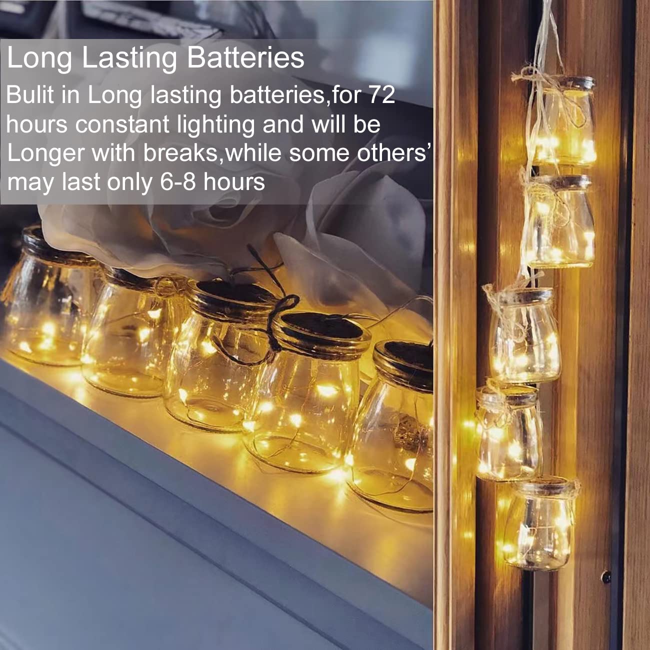 Ledikon 20 Pack Fairy Lights Battery Operated,Long Lasting 7.2Ft 20 Led Silver Wire Warm White Firefly Mason Jar Lights,Mini Led String Lights For Mason Jars Party Crafts Wedding Décor