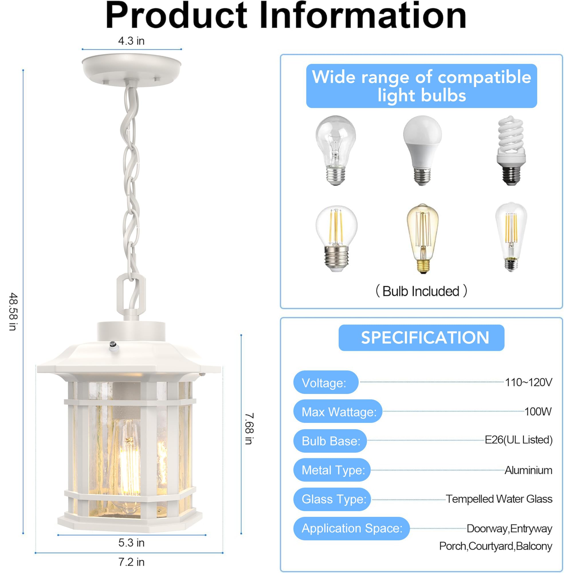 Wihtu Dusk To Dawn Outdoor Pendant Lights For Porch,Anti-Rust Aluminum Exterior Hanging Light Fixture, Farmhouse Chandelier Ceil
