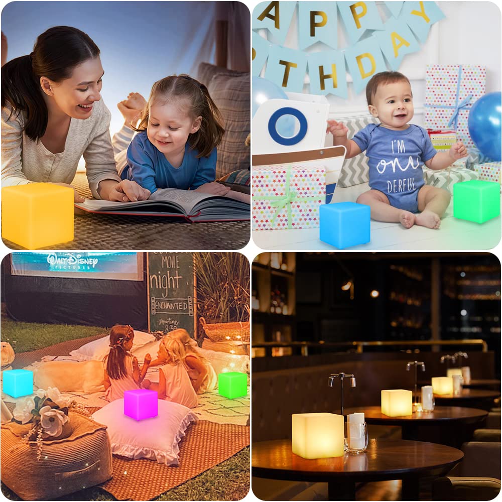 6-In Led Cube Night Light, Rechargeable Led Light Cube W/Remote, Dimmable 16 Rgb Color Changing 4 Modes Light Up Cubes For Kid/A