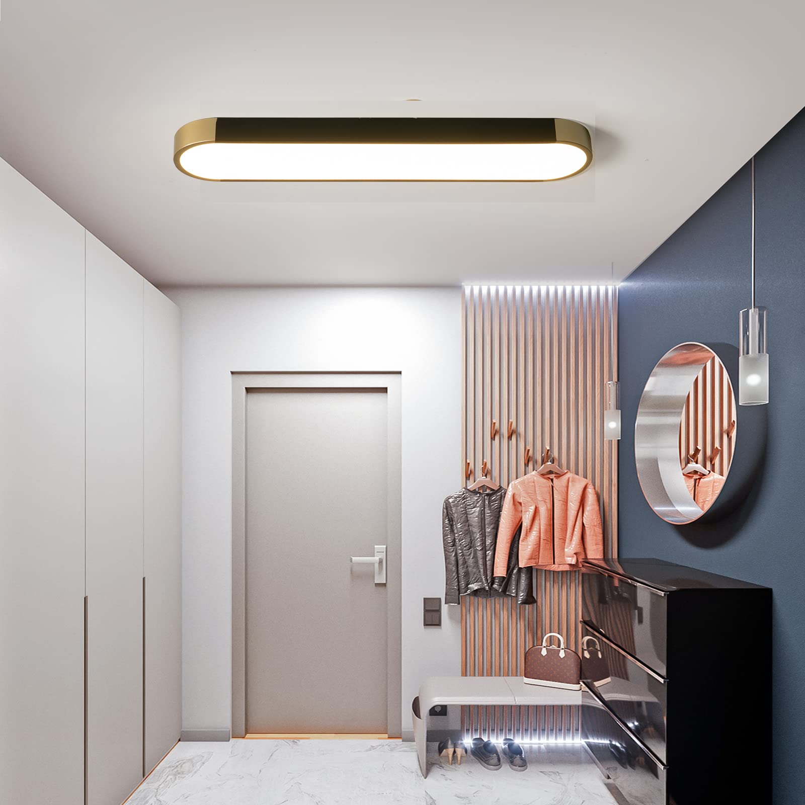 Tioolo Modern Acrylic Linear Ceiling Light, Dimmable LED, 36W, Black+Gold, Remote Control, 27.5in L, Perfect for Kitchen & Living Room