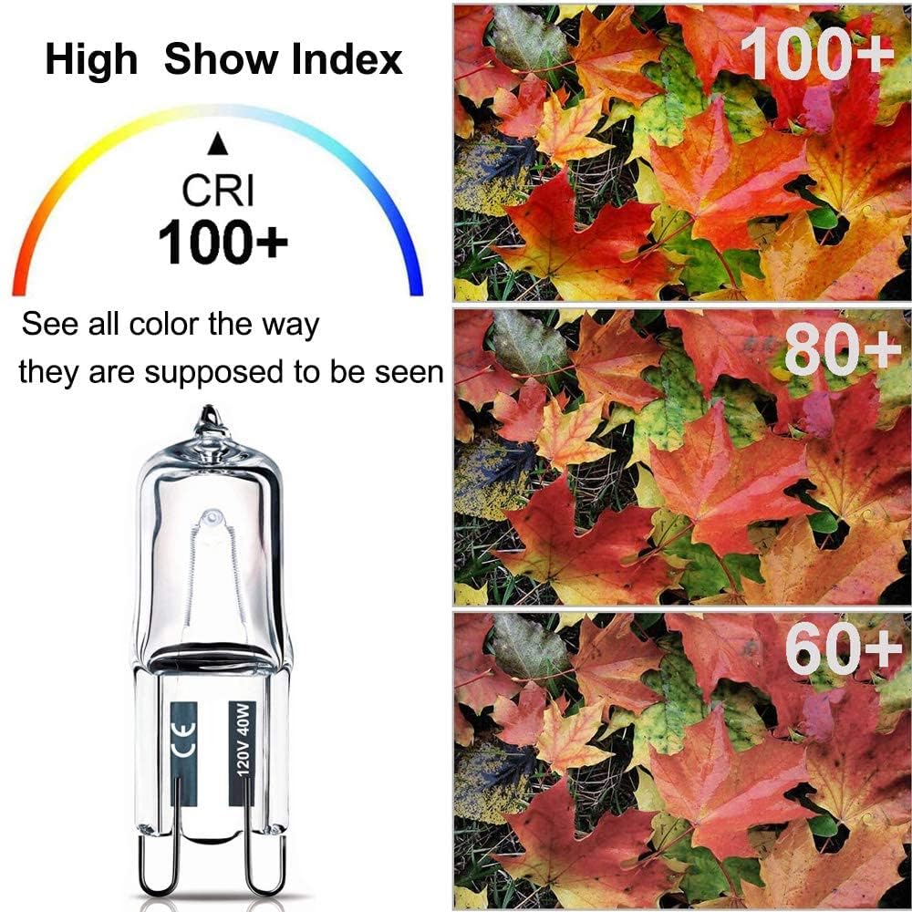 Vinaco G9 Halogen Bulbs 40W 120V, 10 Pack, Dimmable, 520LM, 2800K Warm White, Clear Glass, T4 JD Type