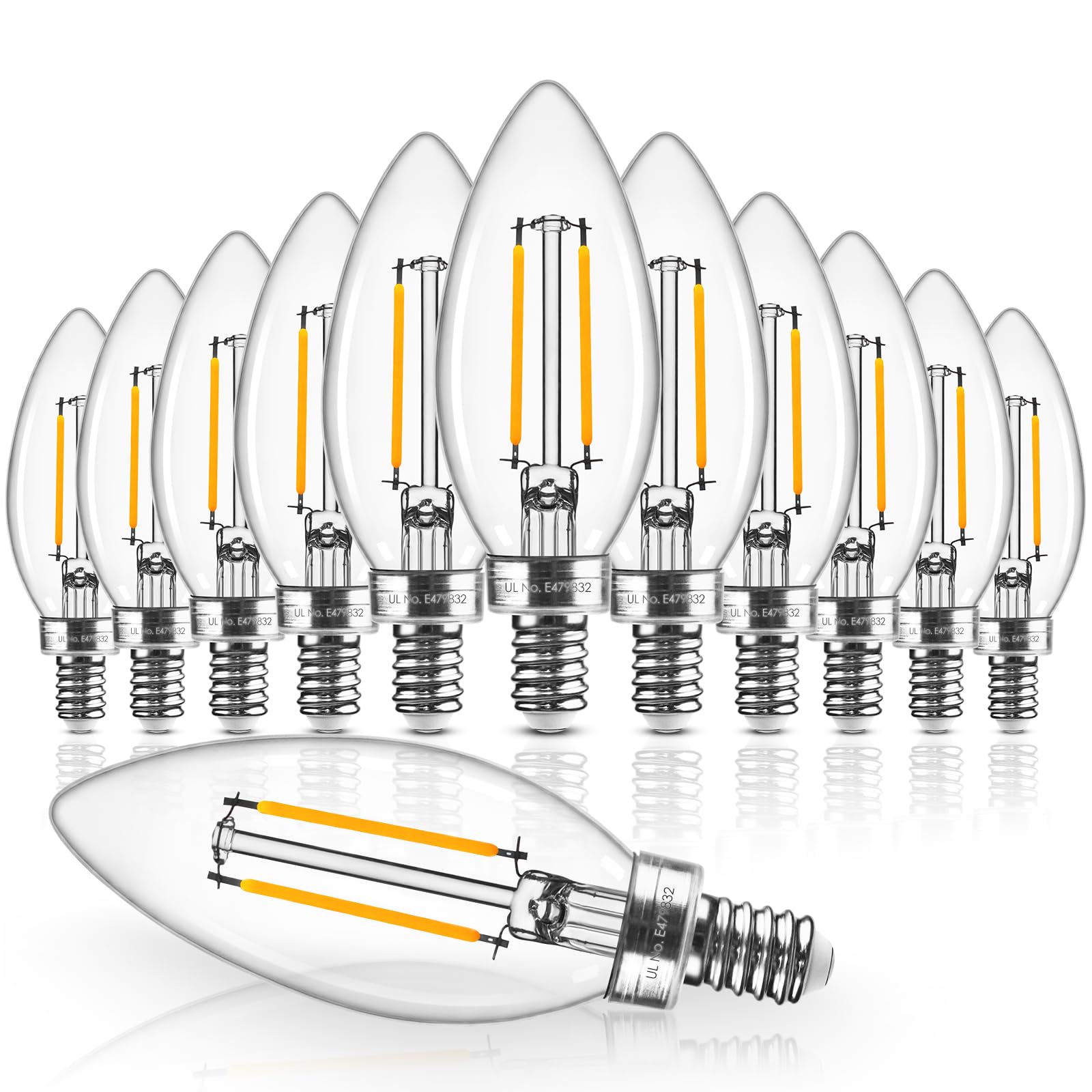 Hizashi E12 Candelabra Bulb 60 Watt Equivalent, Dimmable Chandelier Light Bulbs Soft White 2700K, Candelabra Light Bulbs, B11 Le