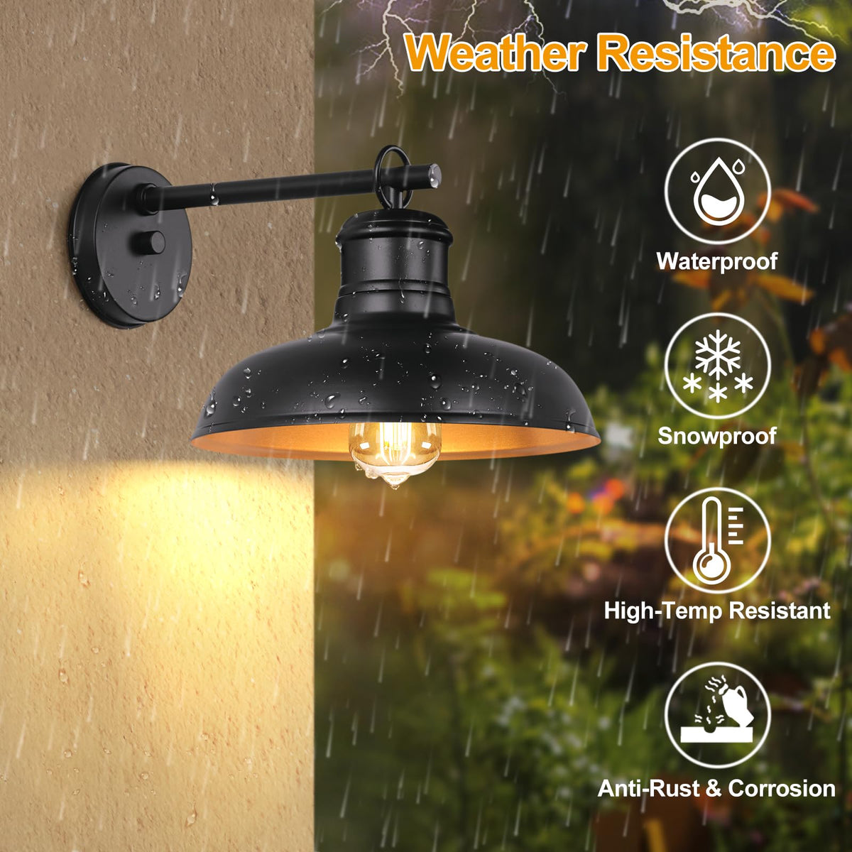 Outdoor Wall Lights, Black and Gold Indoor Outdoor Barn Lights with E26 ...