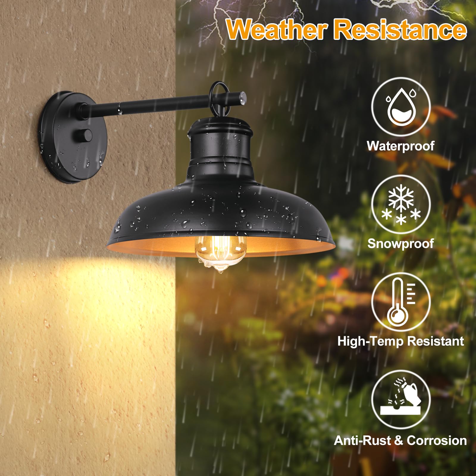 Outdoor Wall Lights, Black And Gold Indoor Outdoor Barn Lights With E26 Socket, Anti-Rust Waterproof Exterior Lighting Fixtures