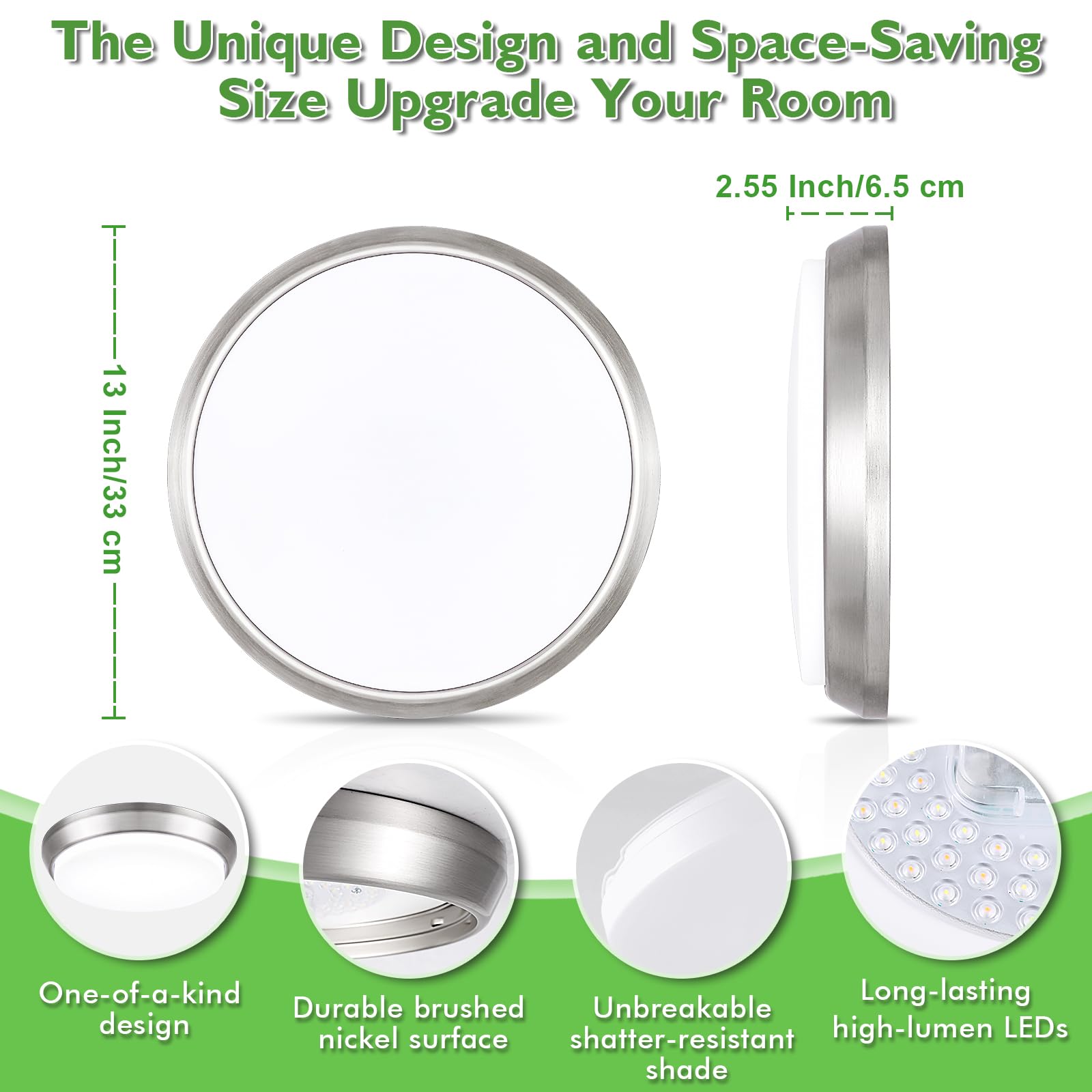 13 Inch Dimmable Led Ceiling Light Fixture, 4000 Lumens Super Bright 36W Flush Mount Ceiling Light, 2700K/3000K/4000K/5000K/6500