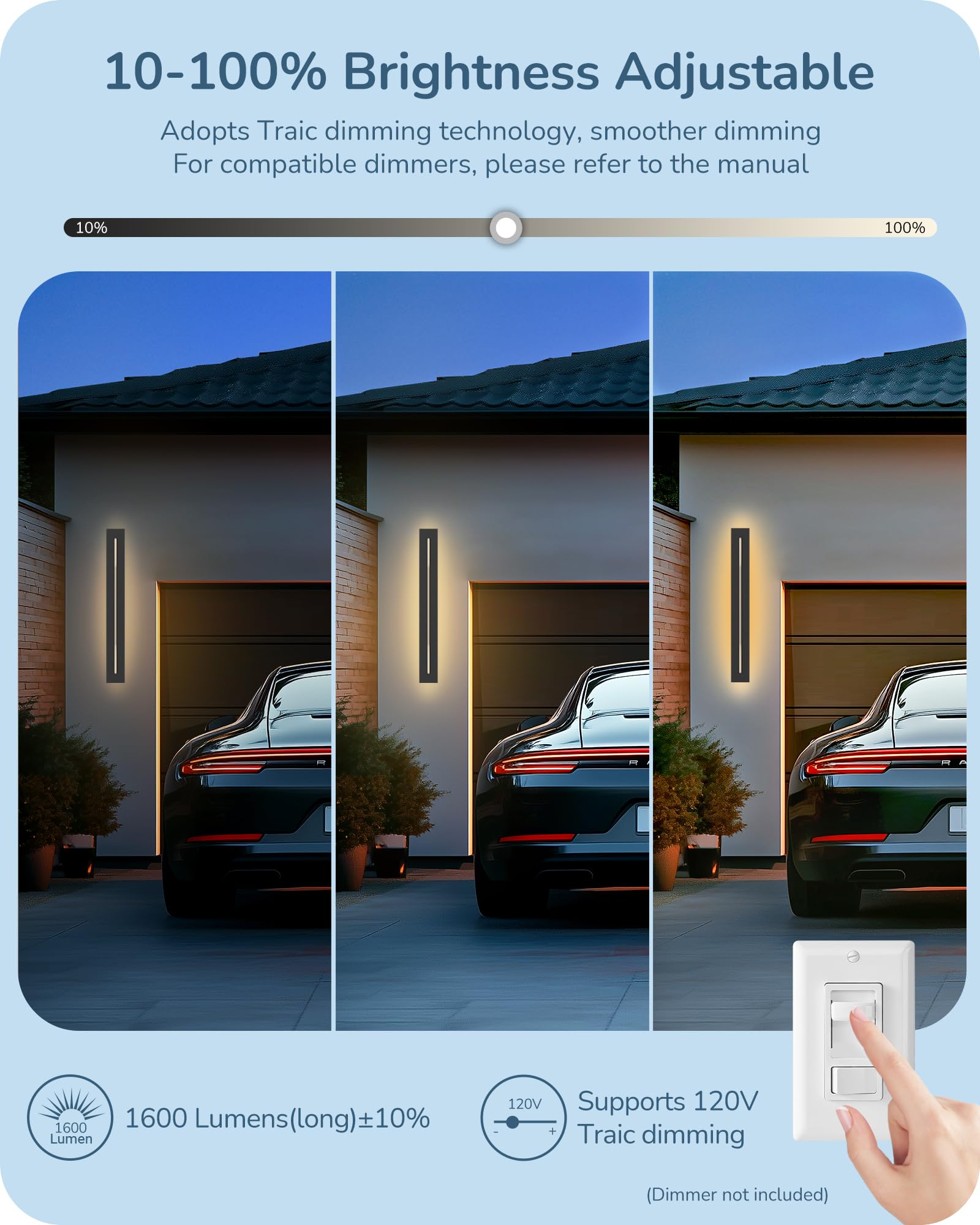 EDISHINE 39.3 Modern Outdoor Wall Sconce, 2 Pack LED Long Wall Lights, Iron & Acrylic, 3CCT, IP65 Waterproof, Linear Dimmable Ex