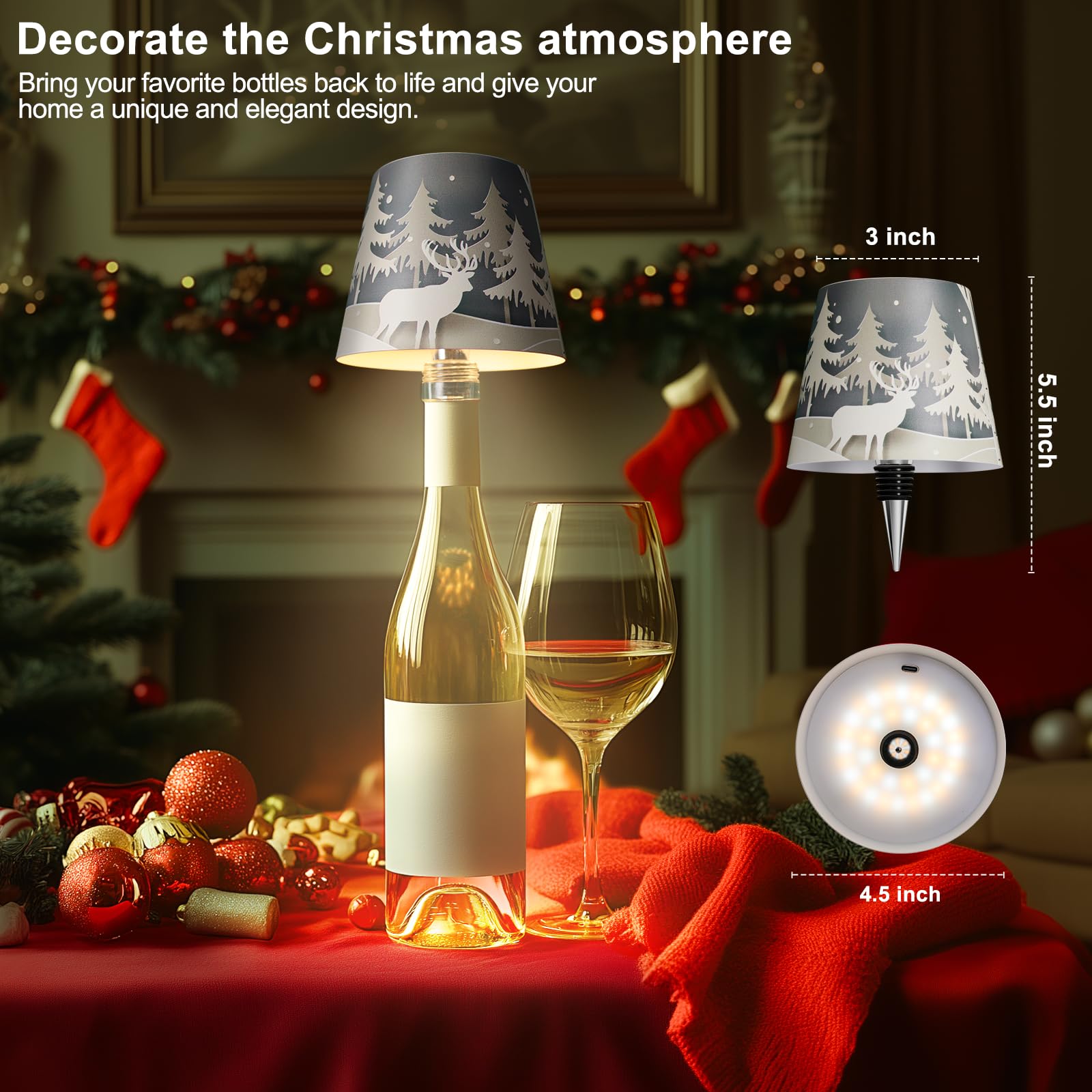 Mebaraul Wireless Bottle Lamp Shade, LED Rechargeable Table Lamp, 3 Colors Dimming, Forest, Model FT1