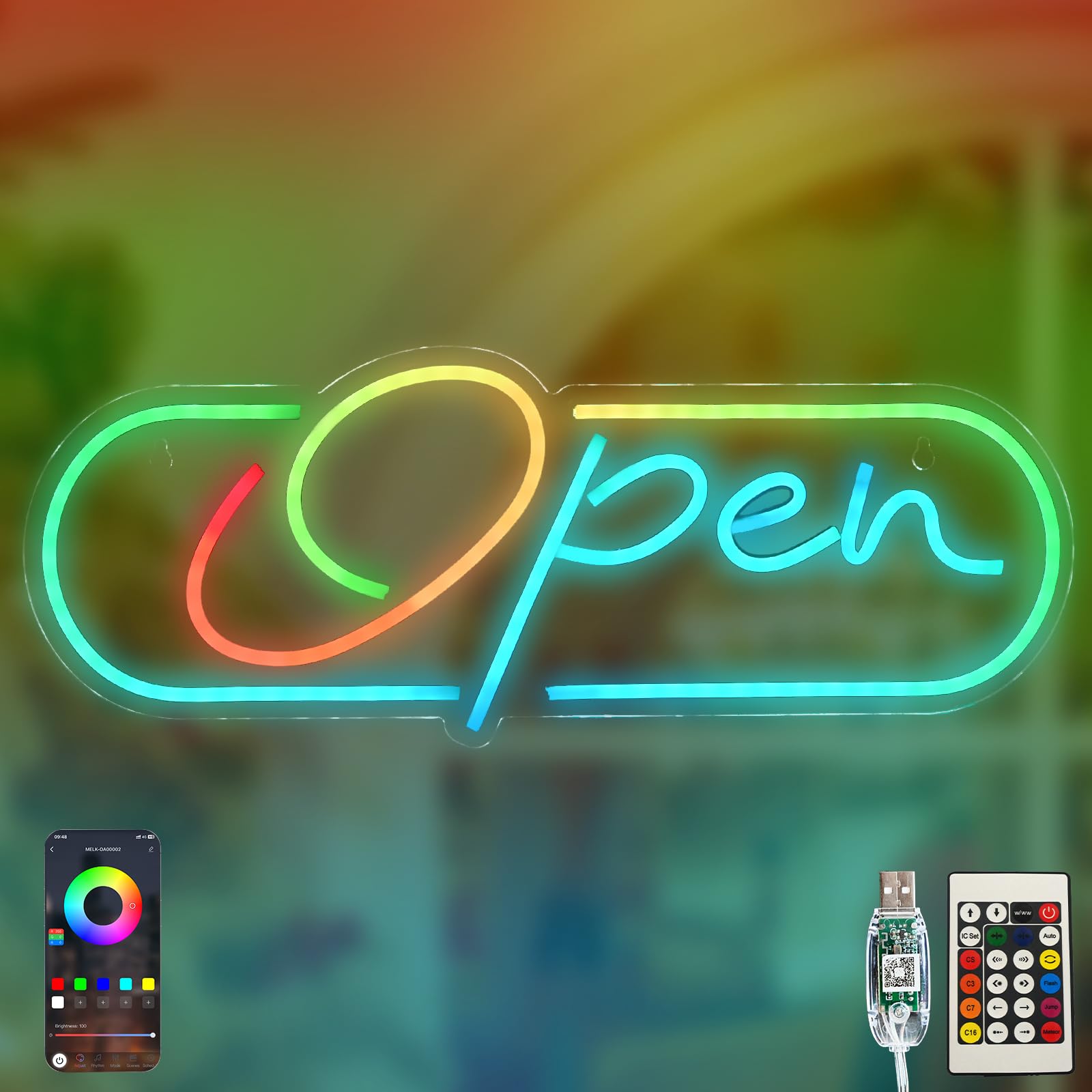 Ineonlife Open Neon Sign, Dream Colorful Open Controller Neon Light for Wall Display Sign Walls Window Door Bar Shop Coffee Salo
