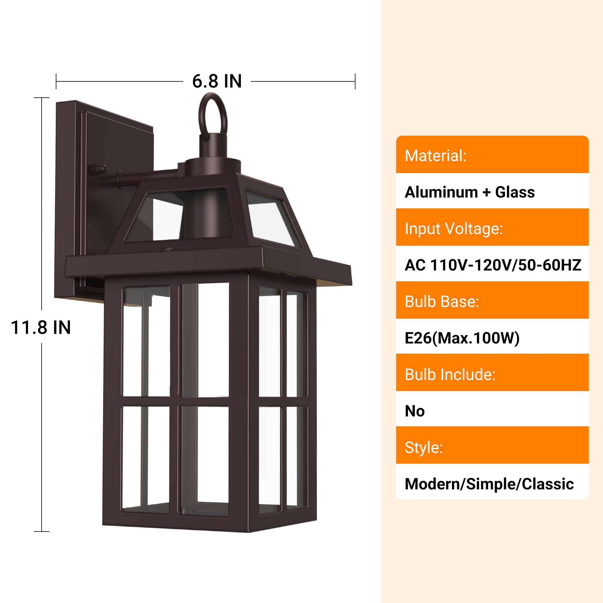 Wihtu Outdoor Wall Lantern, Porch Lights With Glass Shade, Waterproof Wall Sconce Light, Orb Fixtures Exterior Wall Lighting, Al