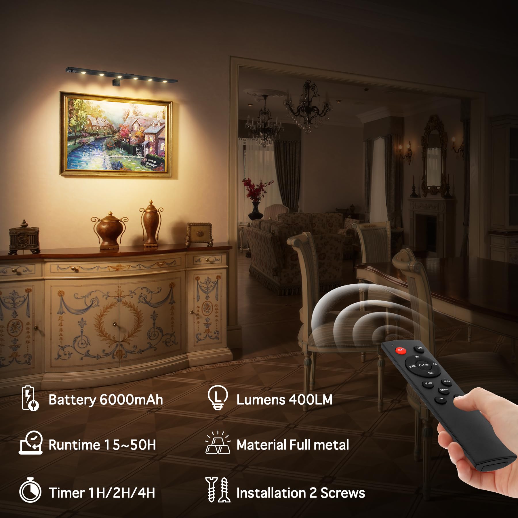 Blisaleiip Art Light For Painting Picture Light 22'' Battery Operated Rechargeable,Full Aluminium Wall Picture Light With Remote Control For Display Artwork Paintings Portrait,Magnetic Picture Light
