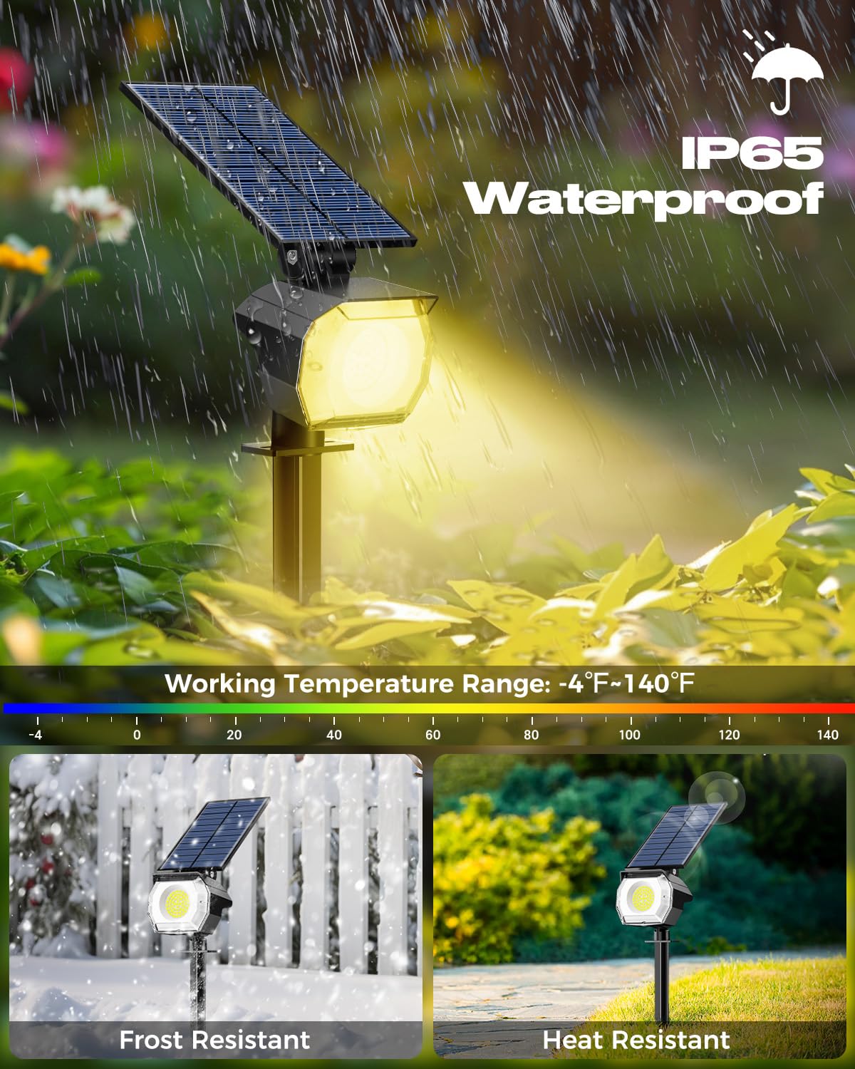 Btfarm 4 Pack Solar Lights Outdoor Waterproof Ip65, 52 Led Spot Lights, 3 Modes Spotlights, Uplights Landscape Lighting Outside
