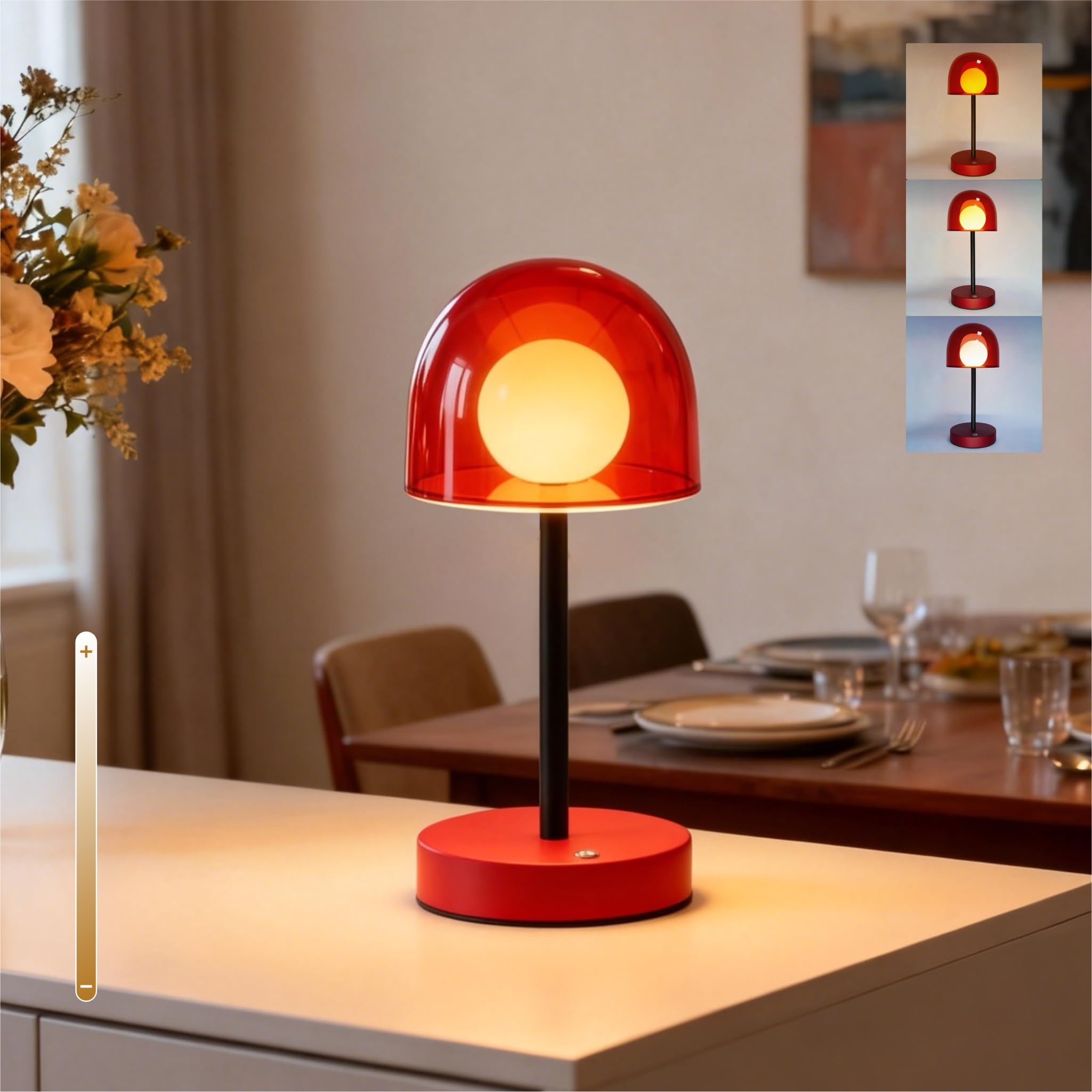 PetiitLyt Small Mushroom Lamp Cordless, LED Wireless Mini Lamp Dimmable, Funky Battery Powered Lamp IP44, Orange Accent Lamp for