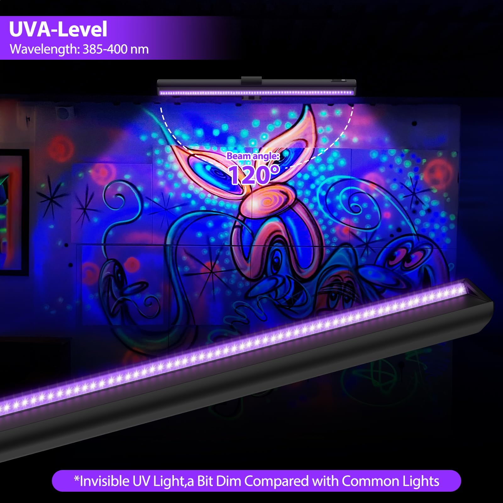 Onforu Black Light Bar, 15in  Rechargeable UV Light with Remote, 4000mAh, Aluminum, for Tapestry and Glow Party Decor, Model CGA03UV