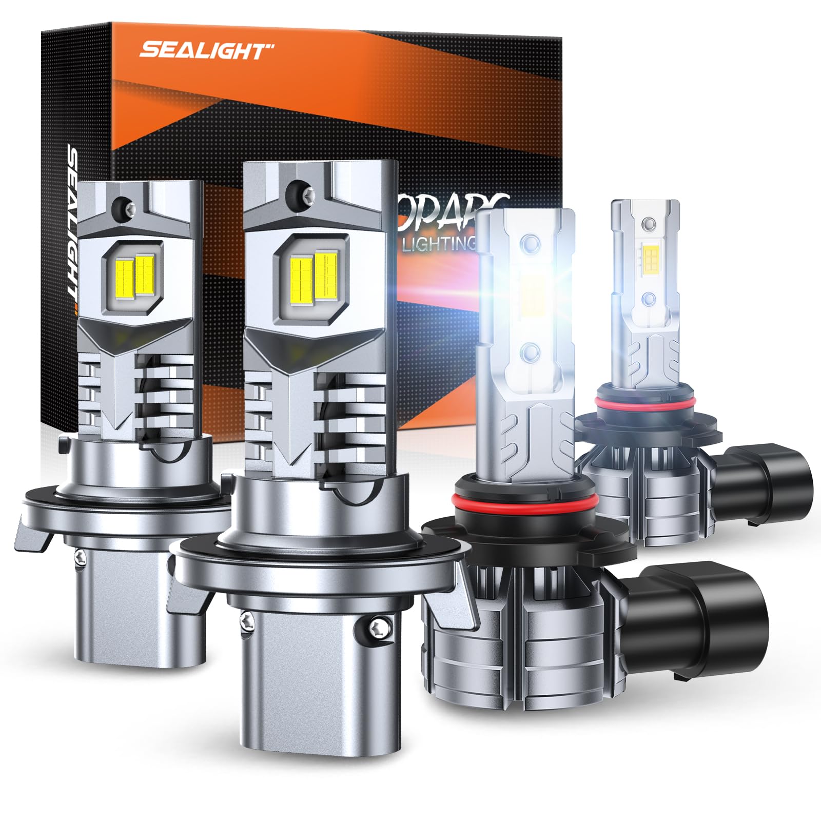 SEALIGHT H13 H10 Light Bulbs Combo, 44000LM, Aluminum, Plug-N-Play, H13/9008+H10/9140, White, Pack of 